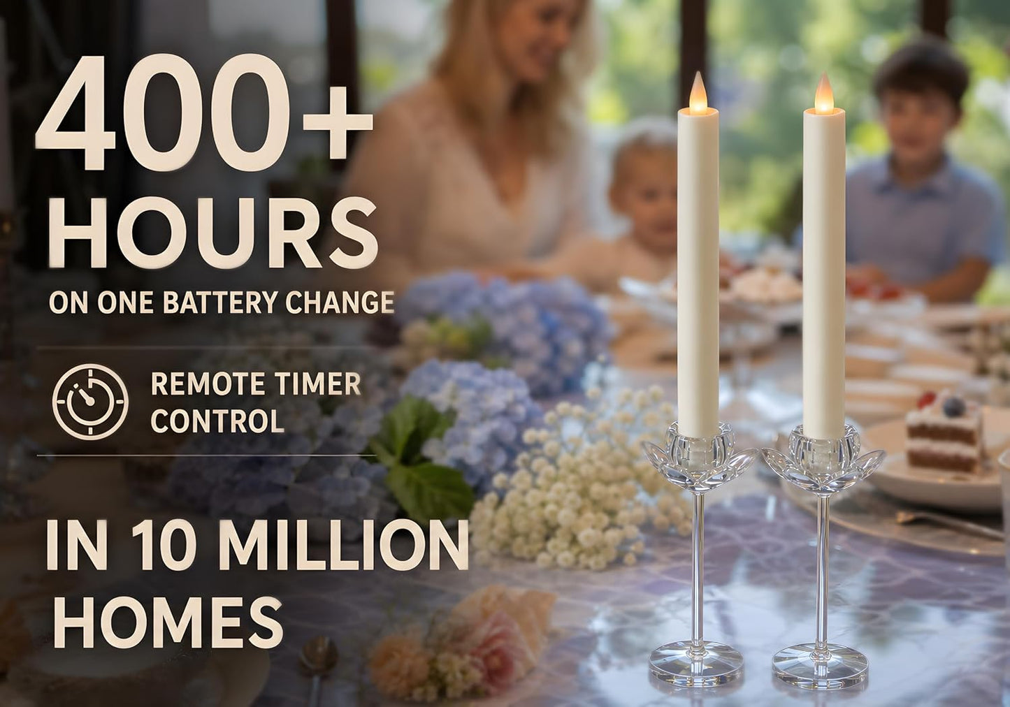 Flameless Taper Candles Flickering with Remote and Timer, 3D Moving Flame Taper Candle Battery Operated to 400 Hours, 9 Inch Window Candles, (Ivory)