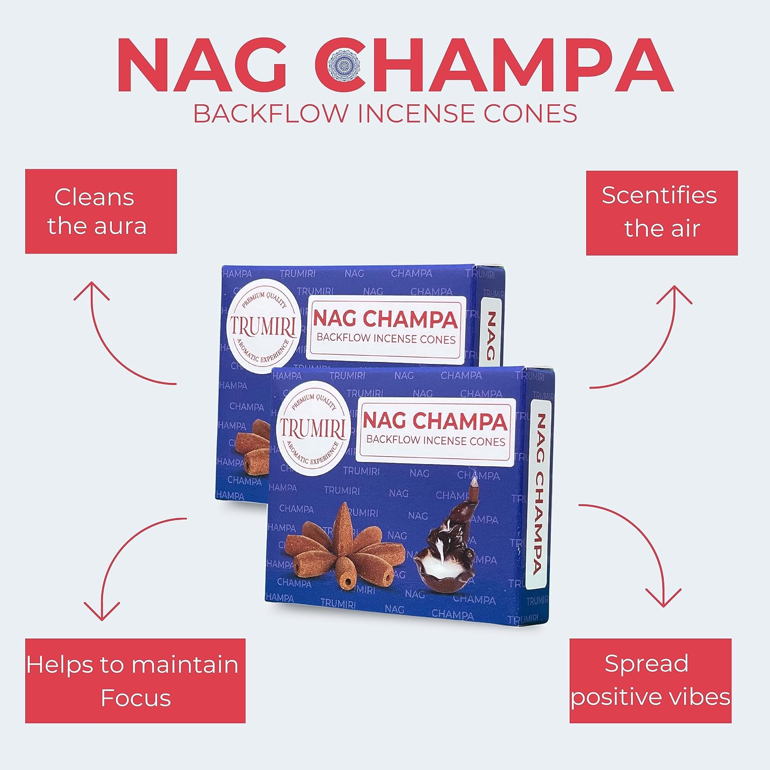 TRUMIRI Nag Champa Backflow Incense Cones - 20 Count (Pack of 2)