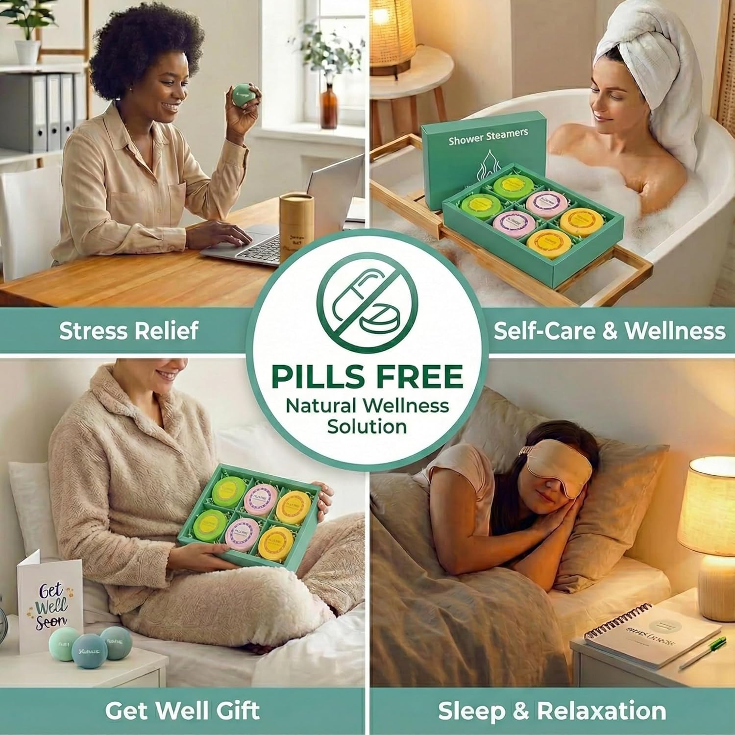 Stress Relief Gifts with Heated Eye Mask, Stress Balls for Adults, Shower Steamers & Adult Coloring Book for sinus relief – Self Care Relaxation Kit, Anxiety Relief Items