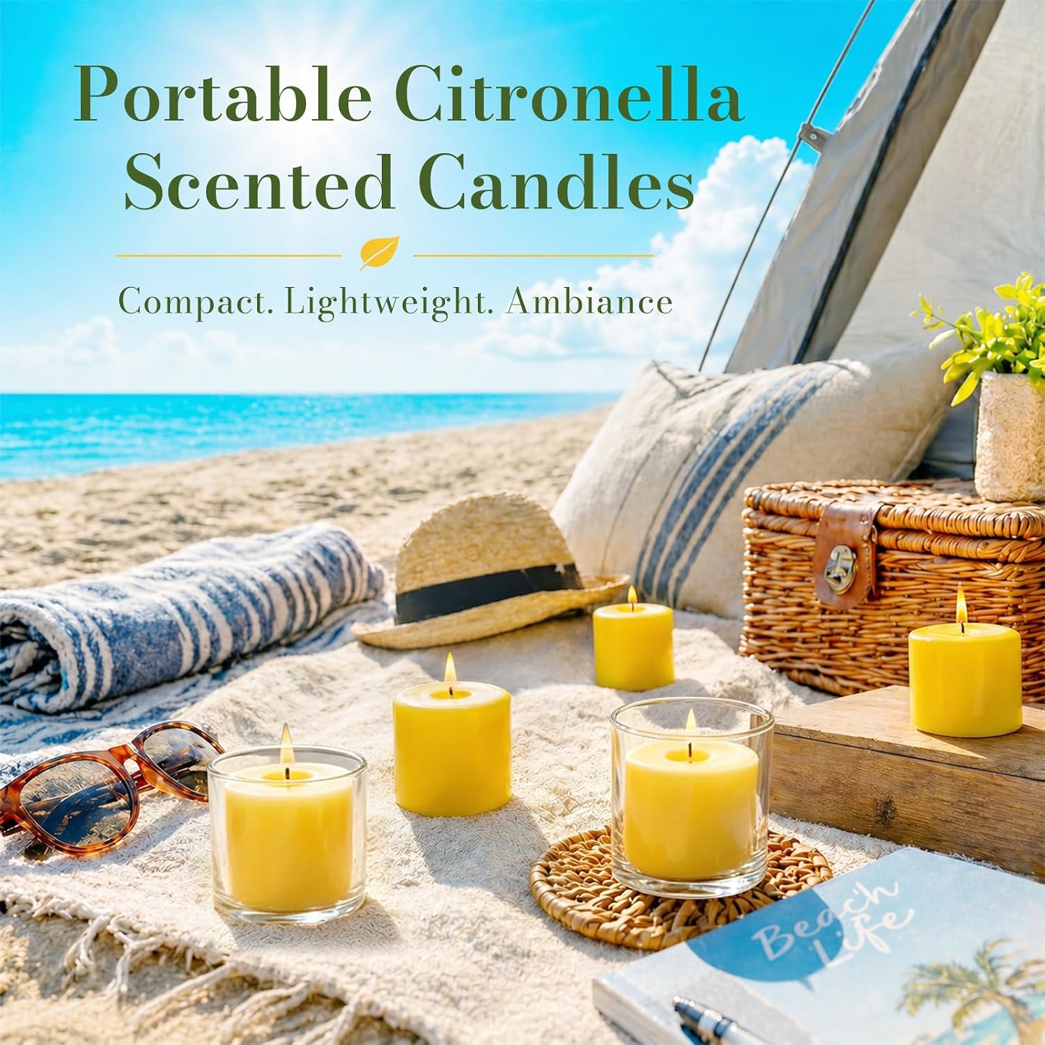 12 Pack Yellow Citronella Pillar Candles Outdoor & Intdoor,Lemongrass Scented Pillar Candles,Smokeless Dripless Citronella Candle Set for Patio Home Garden Weddings Pool Party in Summer