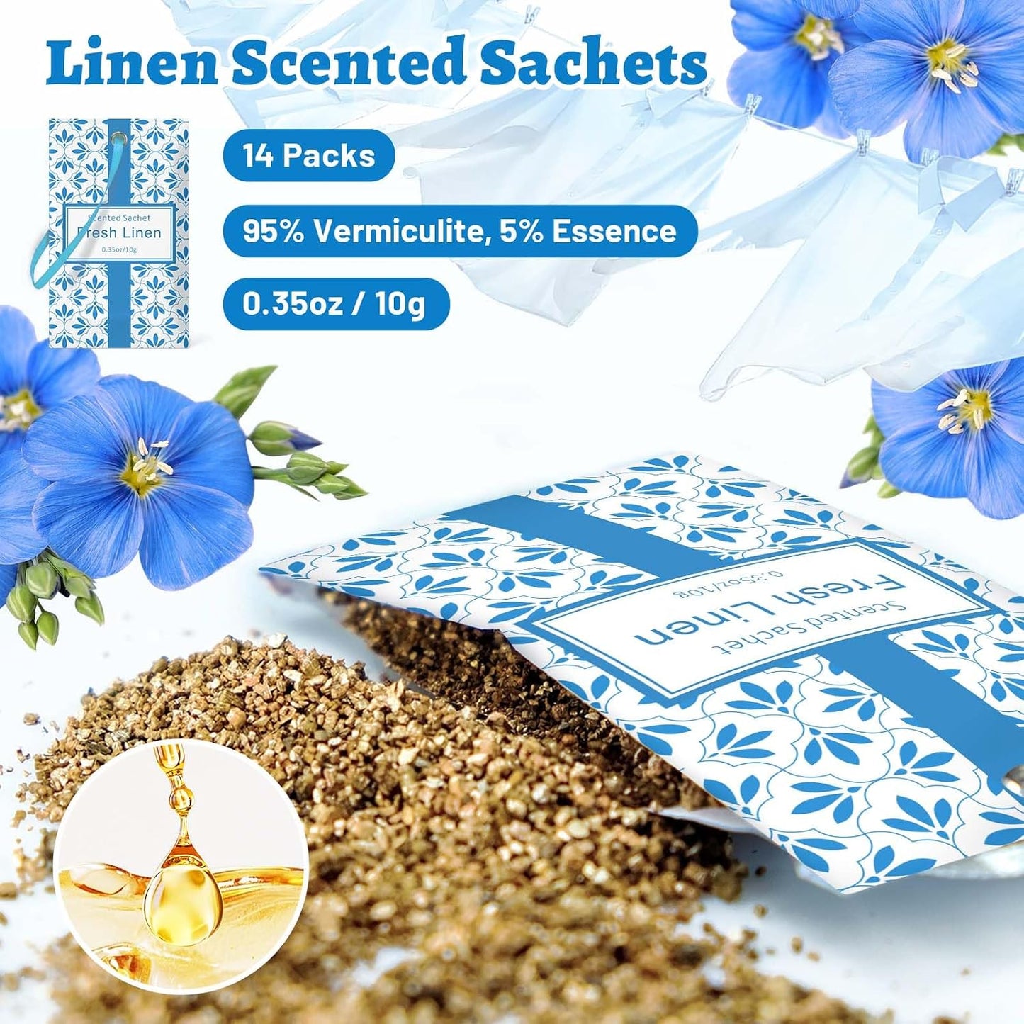 STRN Linen Scented Sachets for Drawer and Closet, Long-Lasting Sachets, 14 Packs for Home Fragrance, Small Space Air Freshener for Wardrobes