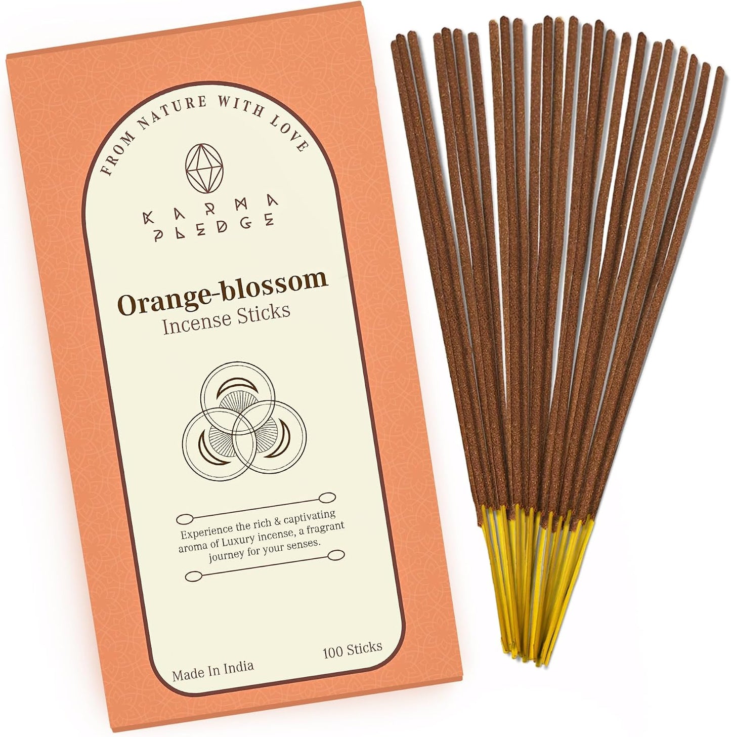 KarmaPledge Orange Blossom Incense Sticks, Burn Time 45-60 Min, 100 Sticks