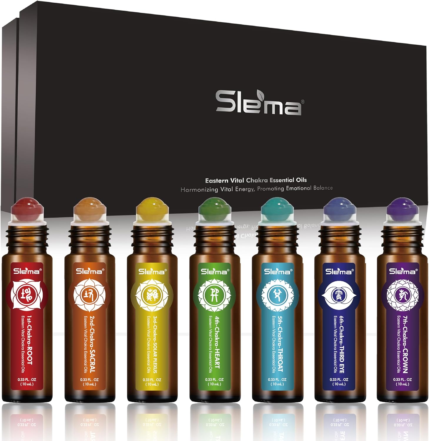 Slema 7 Chakra Essential Oil Roll-On Gift Se – 7 x 10ml Crystal & Jade Rollerballs for Mindfulness, Relaxation & Daily Self Care Rituals (7 x 10ml-Essential Oil Roller Sets)