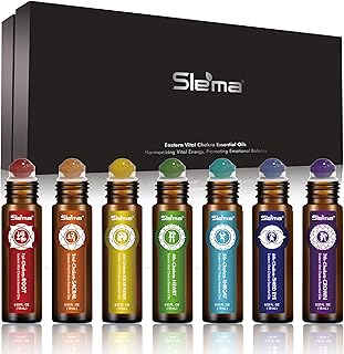 Slema 7 Chakra Essential Oil Roll-On Gift Se – 7 x 10ml Crystal & Jade Rollerballs for Mindfulness, Relaxation & Daily Self Care Rituals (7 x 10ml-Essential Oil Roller Sets)