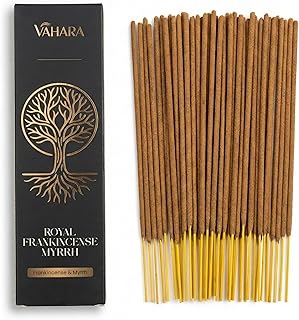 Premium Vahara Royal Frankincense and Myrrh Incense Sticks 100g | Resin Blend Masala Agarbatti for Meditation Prayer & Cleansing | Natural Earthy Home Fragrance