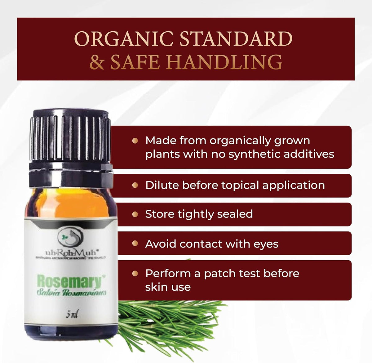 Organic Rosemary Essential Oil ct Camphor | 100% Pure Steam Distilled Aromatic Oil from Salvia rosmarinus Leaves | Fresh Herbaceous Camphor Aroma for Diffusers, Haircare | Spain 5ml w/Euro Dropper