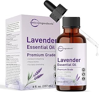 Micro Ingredients Lavender Essential Oil, 8 fl oz | Premium Grade Liquid Drops | DIY for Natural Aromatherapy, Soap, Lotion, Diffuser, Candles, Body & Scalp Massages | Soothing Floral Aroma