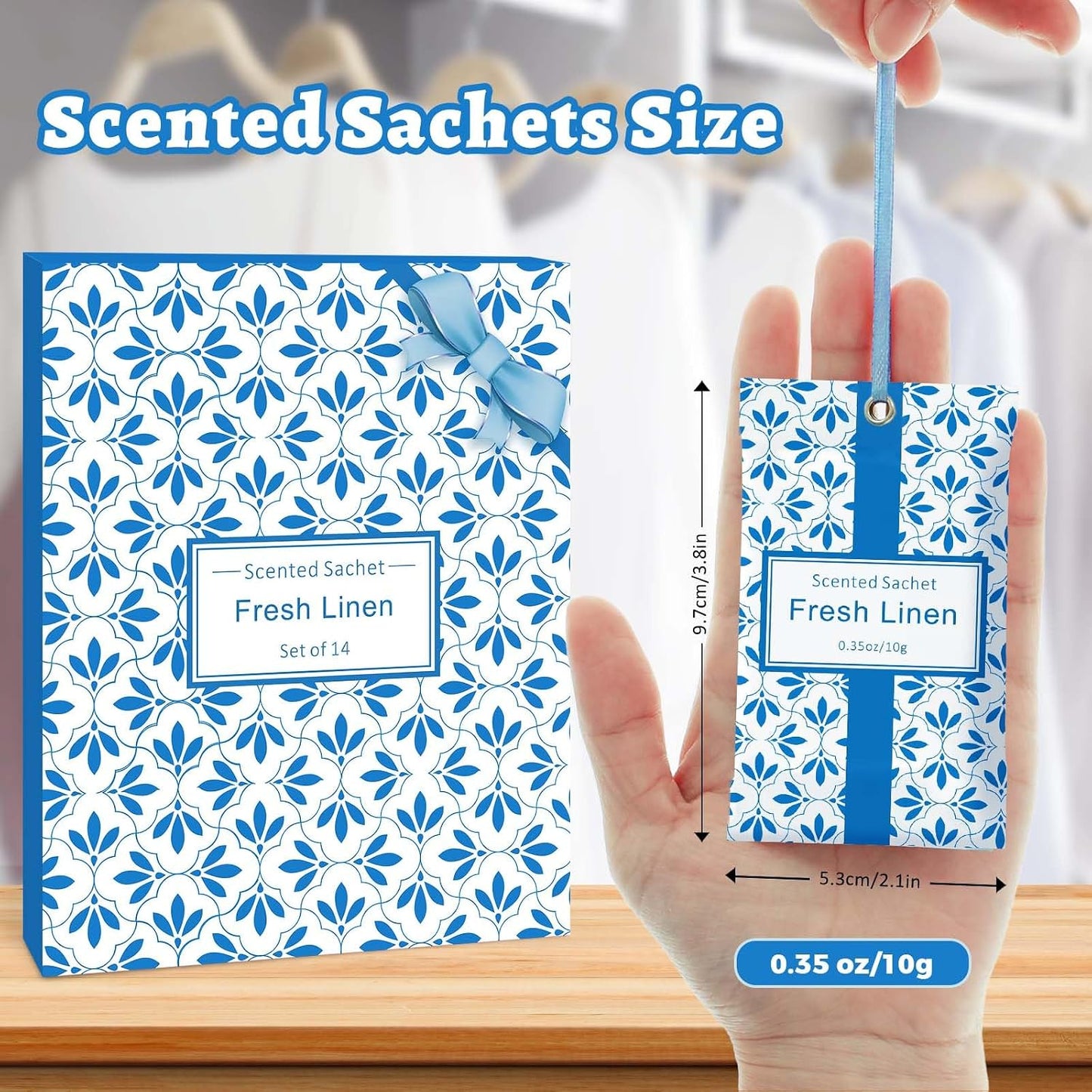 STRN Linen Scented Sachets for Drawer and Closet, Long-Lasting Sachets, 14 Packs for Home Fragrance, Small Space Air Freshener for Wardrobes
