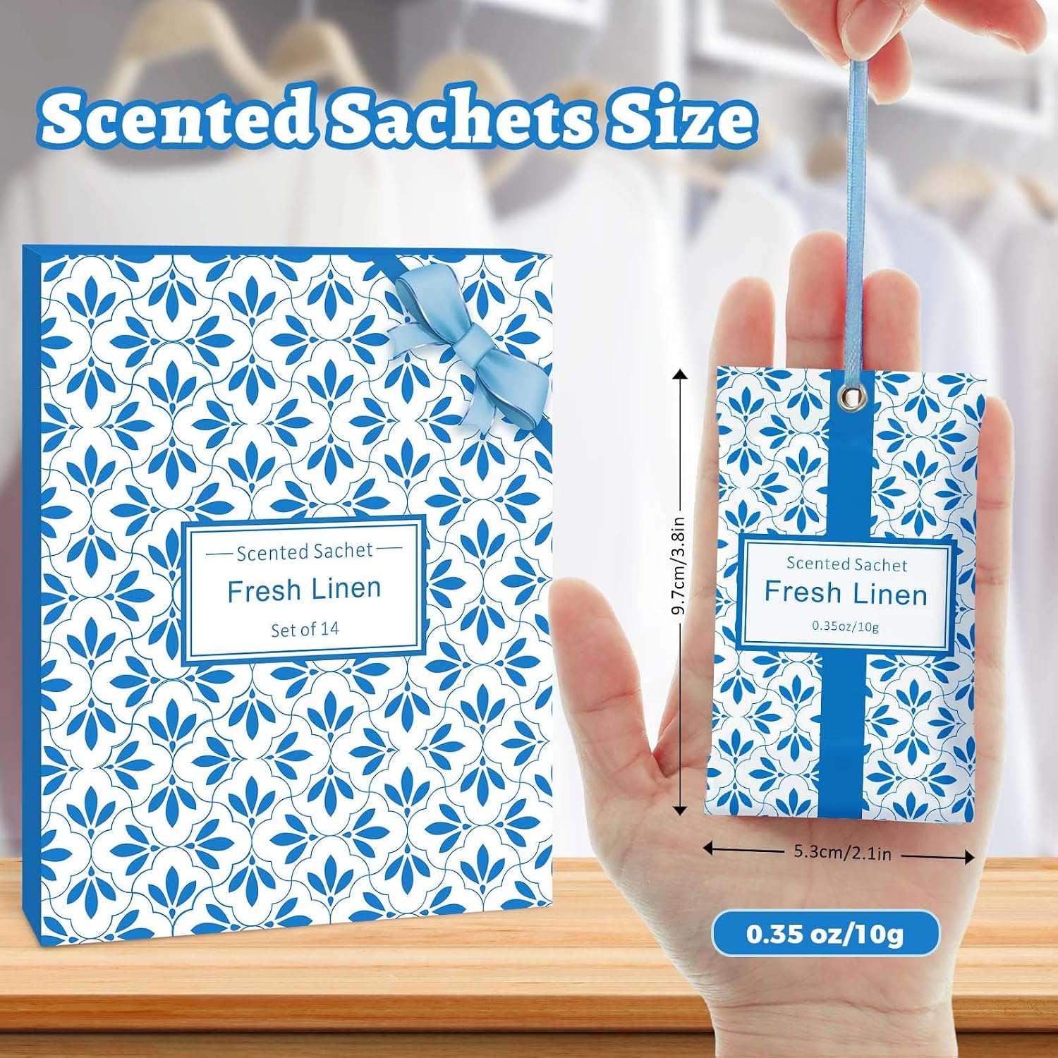 STRN Linen Scented Sachets for Drawer and Closet, Long-Lasting Sachets, 14 Packs for Home Fragrance, Small Space Air Freshener for Wardrobes