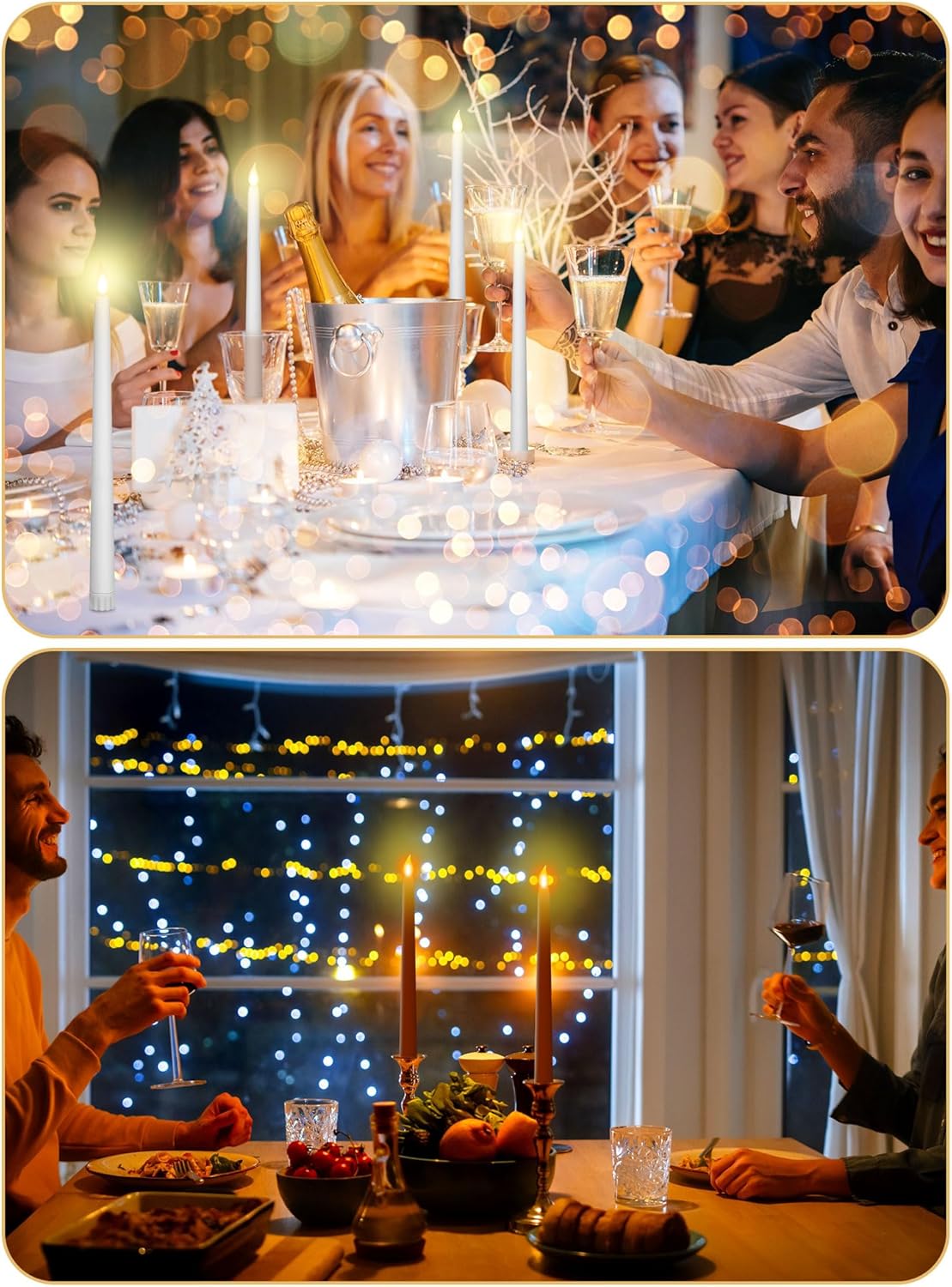 Funtery 48 Pcs Flameless LED Taper Candles Battery Operated Candles Bulk Realistic LED Candlesticks Flickering for Wedding Church Graduation Party Home Decor(White,Classic Style)