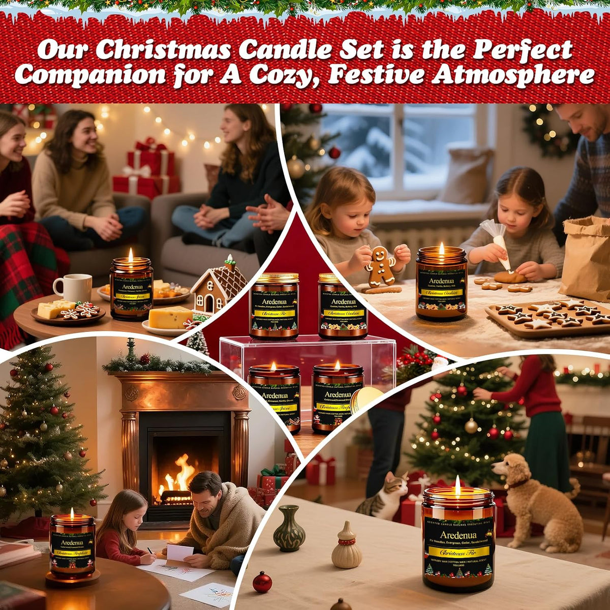 Christmas Candles Set, 4 Pack Holiday Candle for Home Scented, 28 oz