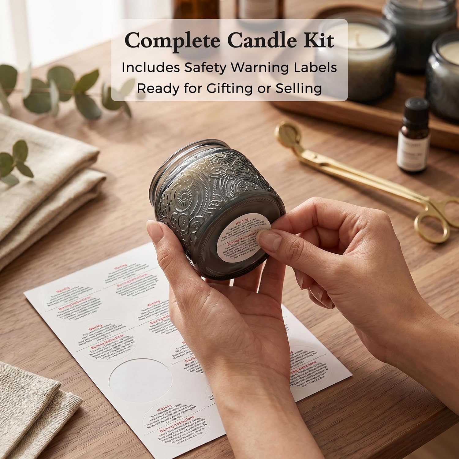 4 oz Gray Sun Moon Stars Candle Jars with Bamboo Lids, 18 Pack | Patented Embossed Design, Includes Wick Centering Devices & Warning Labels, Multiple Color Options