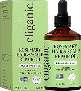 Cliganic Rosemary Hair & Scalp Oil with Biotin & Jojoba With Herbal Organic Ingredients - Serum To Smooth & Soften Frizzy, Damaged Hair, Split Ends & Dry Scalp Promote Fuller-Looking Hair 2 Fl Oz