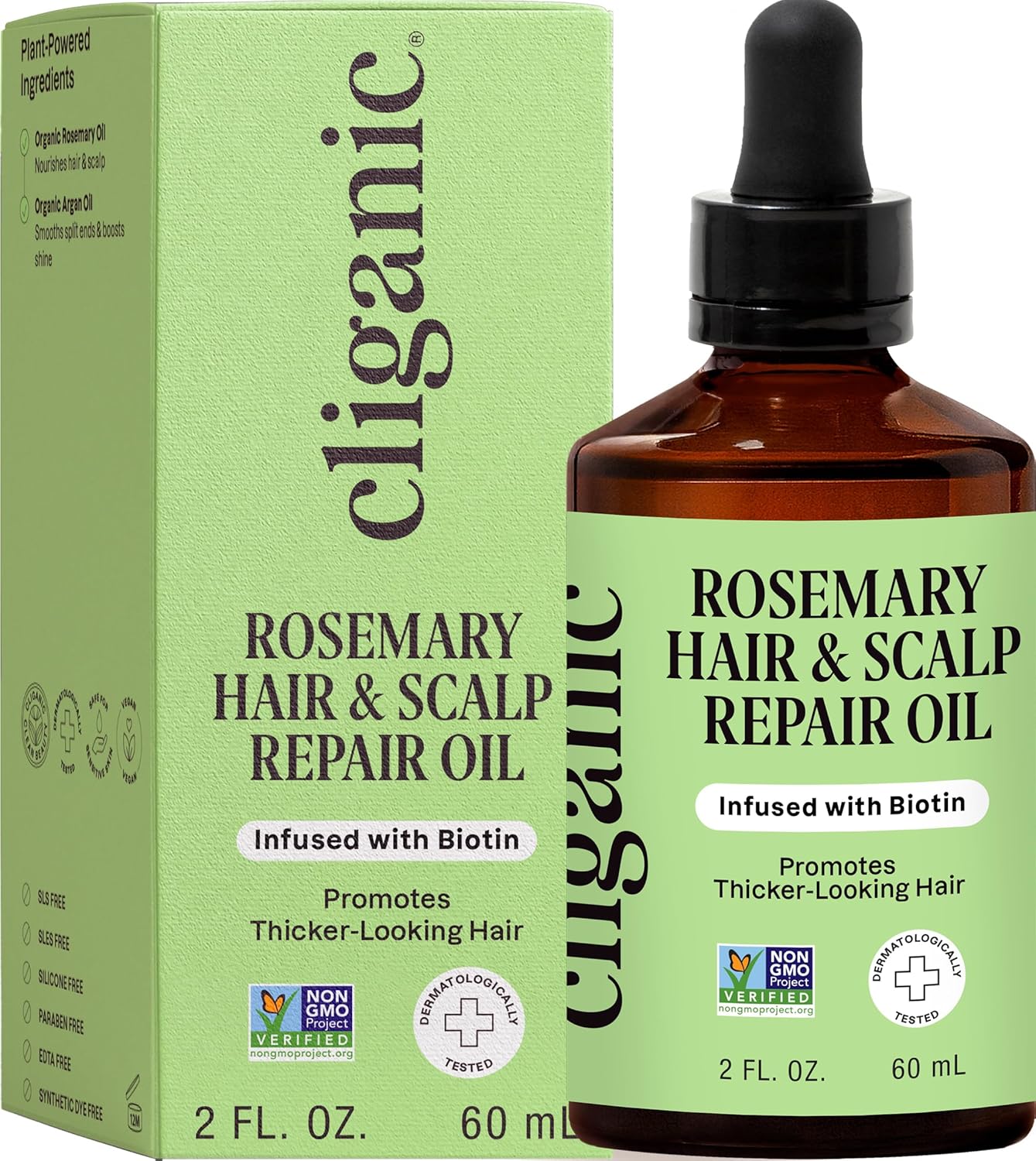 Cliganic Rosemary Hair & Scalp Oil with Biotin & Jojoba With Herbal Organic Ingredients - Serum To Smooth & Soften Frizzy, Damaged Hair, Split Ends & Dry Scalp Promote Fuller-Looking Hair 2 Fl Oz