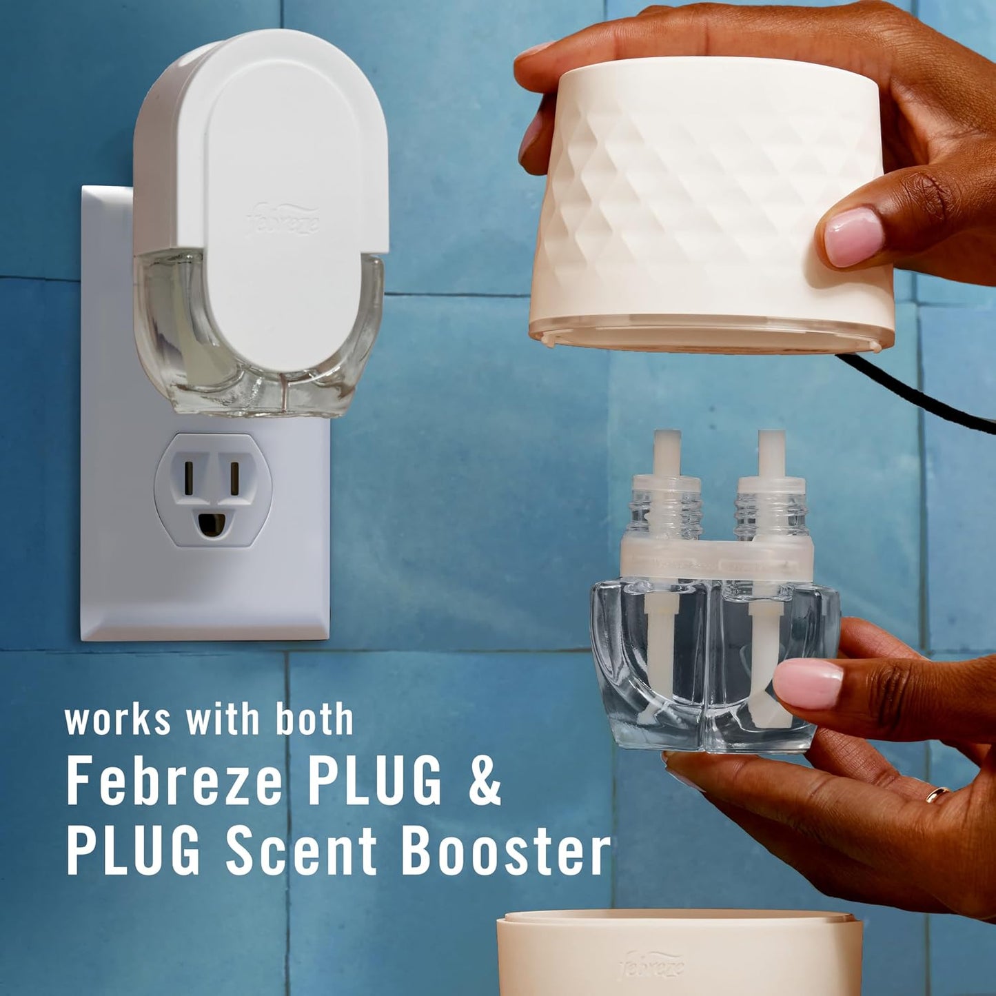 Febreze Plug Scent Booster Starter Kit – Air Freshener, Oil Diffuser, Continuous Scent Device, Includes 2 Gain Refills