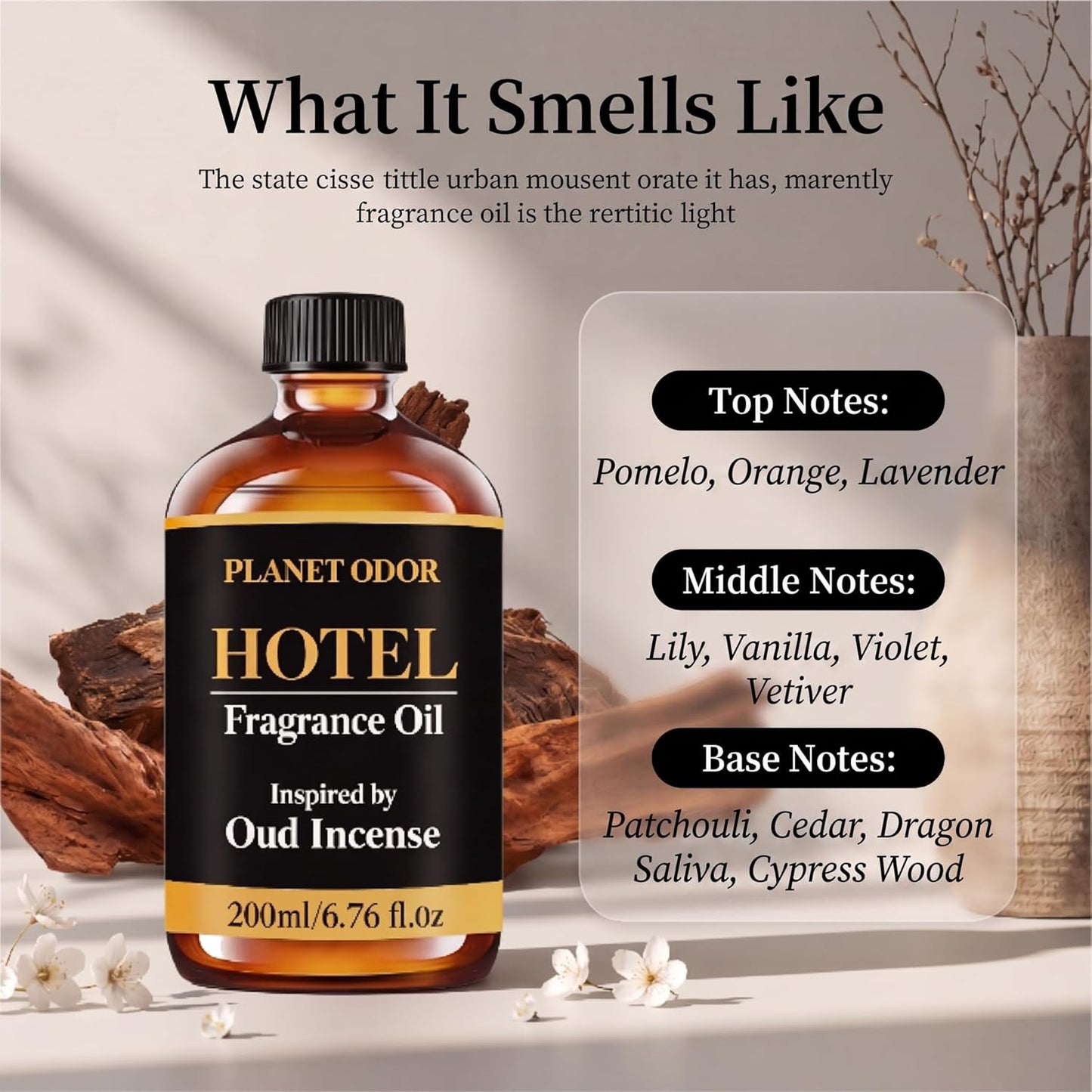 Oud & Ebony Diffuser Oil - Luxury Essential Oils for Diffuser Refill & Air Freshener Room Spray, Long-Lasting Natural Home Fragrance and Hotel Scent for Diffusers & HVAC Machines（(6.76 Fl Oz)