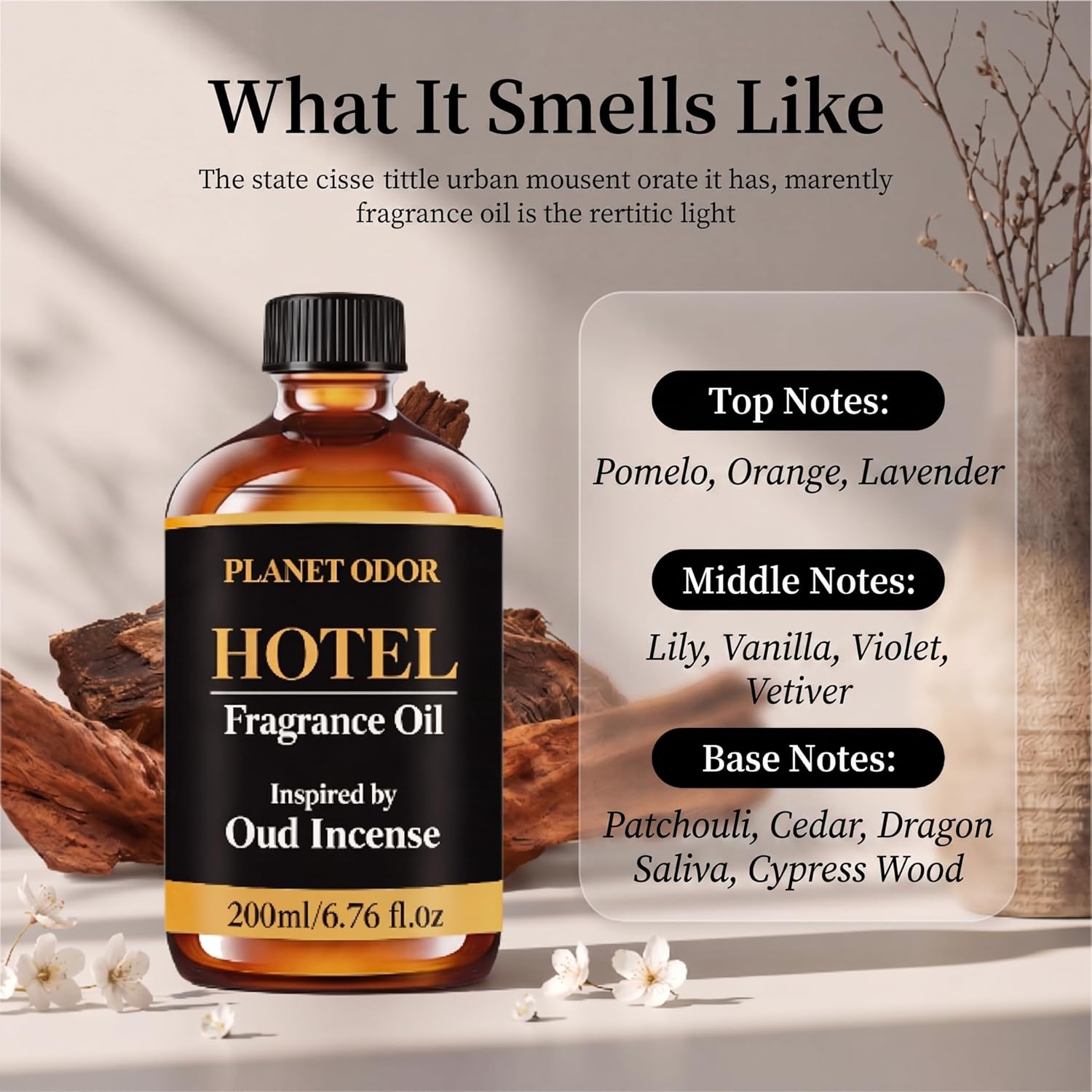 Oud & Ebony Diffuser Oil - Luxury Essential Oils for Diffuser Refill & Air Freshener Room Spray, Long-Lasting Natural Home Fragrance and Hotel Scent for Diffusers & HVAC Machines（(6.76 Fl Oz)