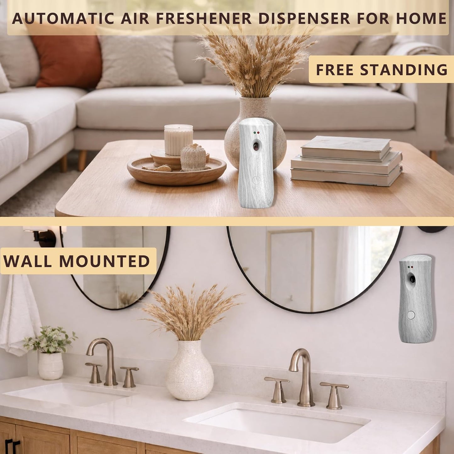 Automatic Air Freshener Spray Dispenser (2-Pack), Free Standing or Wall Mounted,Battery Operated Sprayer for Home, Indoor, Bathrooms, Offices, Hotels and Commercial Places (BHW-01)