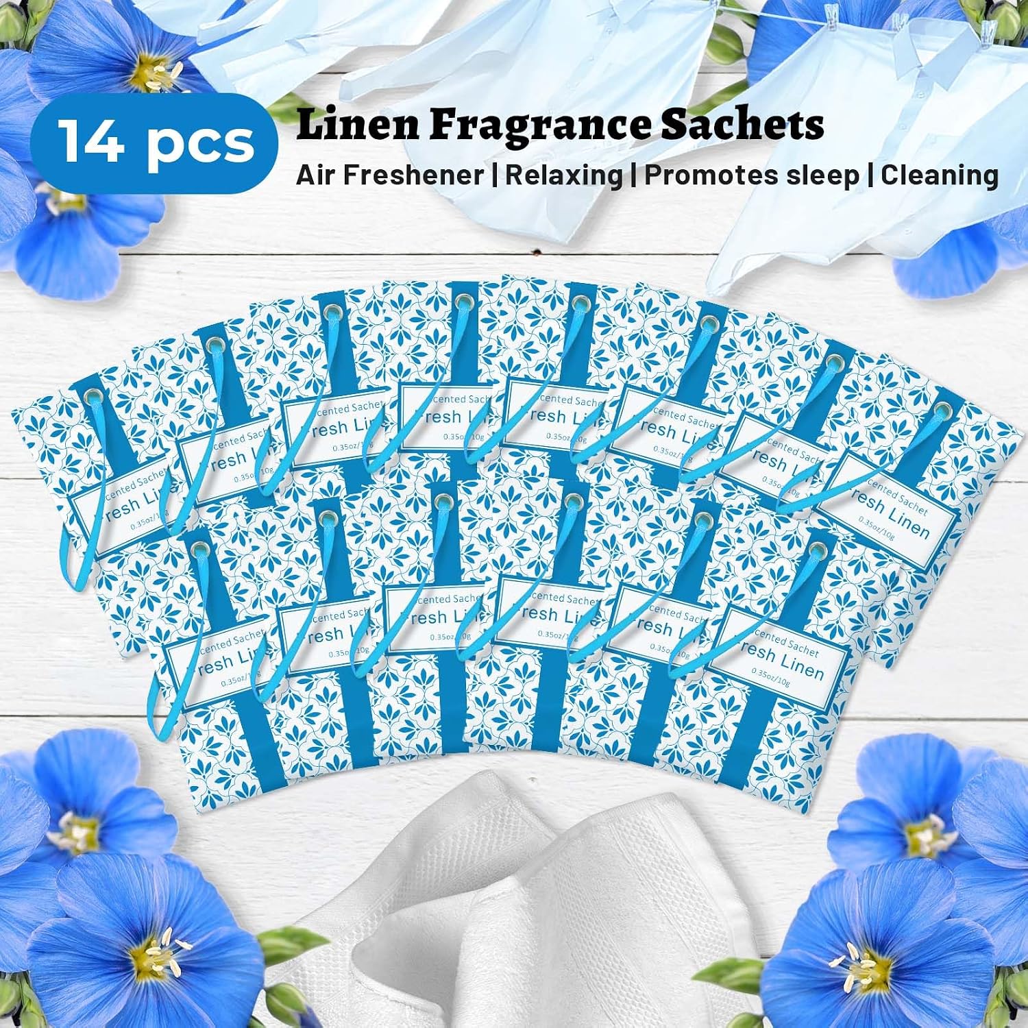 STRN Linen Scented Sachets for Drawer and Closet, Long-Lasting Sachets, 14 Packs for Home Fragrance, Small Space Air Freshener for Wardrobes