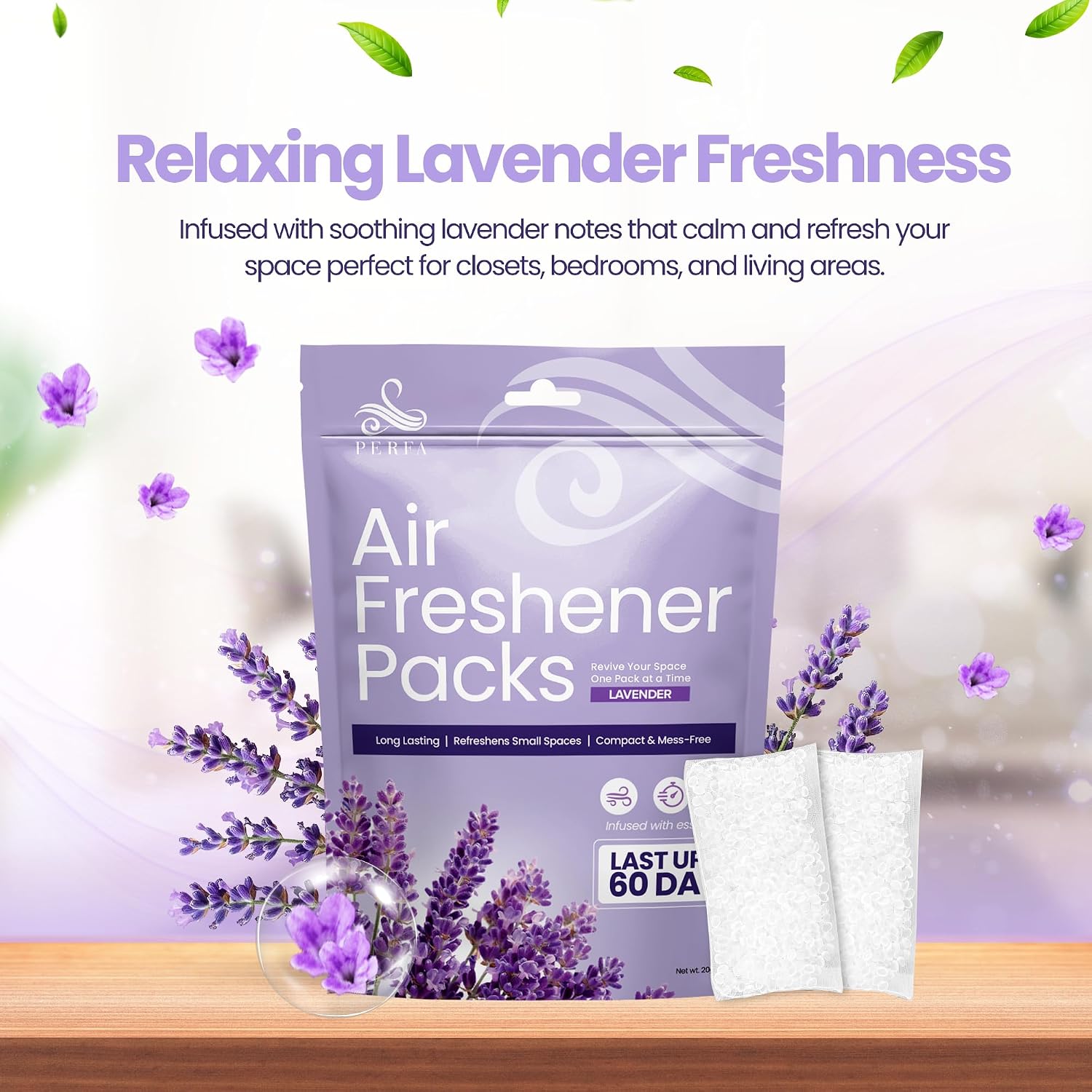 Lavender Odor Eliminator Pack of 6 | Long Lasting Odor Absorber for Home, Wardrobe, Shoes & Small Spaces | Scented Smell Absorber for Drawers, Trash Cans & Closet | Daily Use Lavender Packs by Perfa