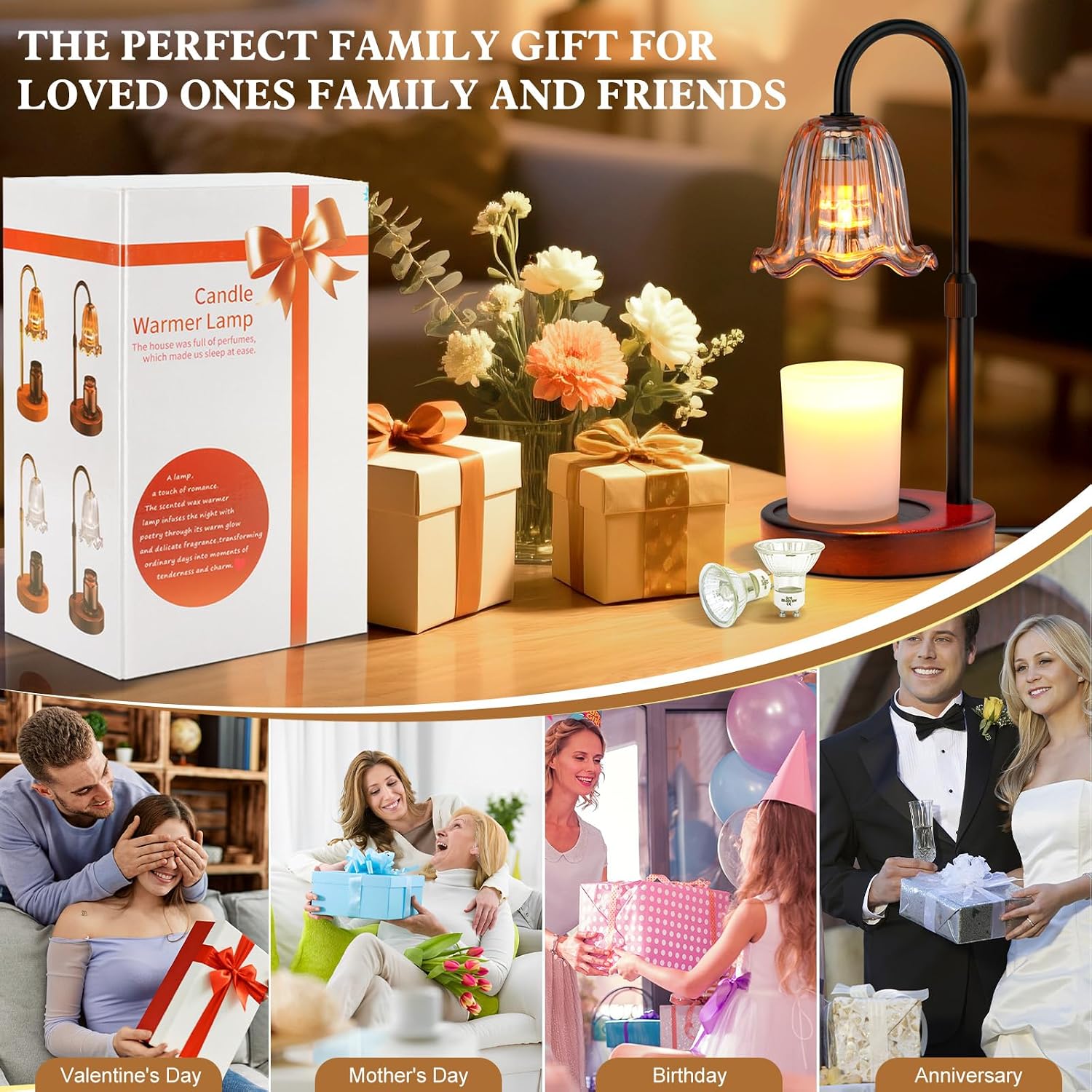 Candle Warmer Lamp Electric: Timer Dimmer Candles Warming Jar Light - Height Adjustable Dimmable Warmers Lamps - Flower No Flame Lamps with Heat Warm Melt Wax - Home Bedroom Decor Table Light