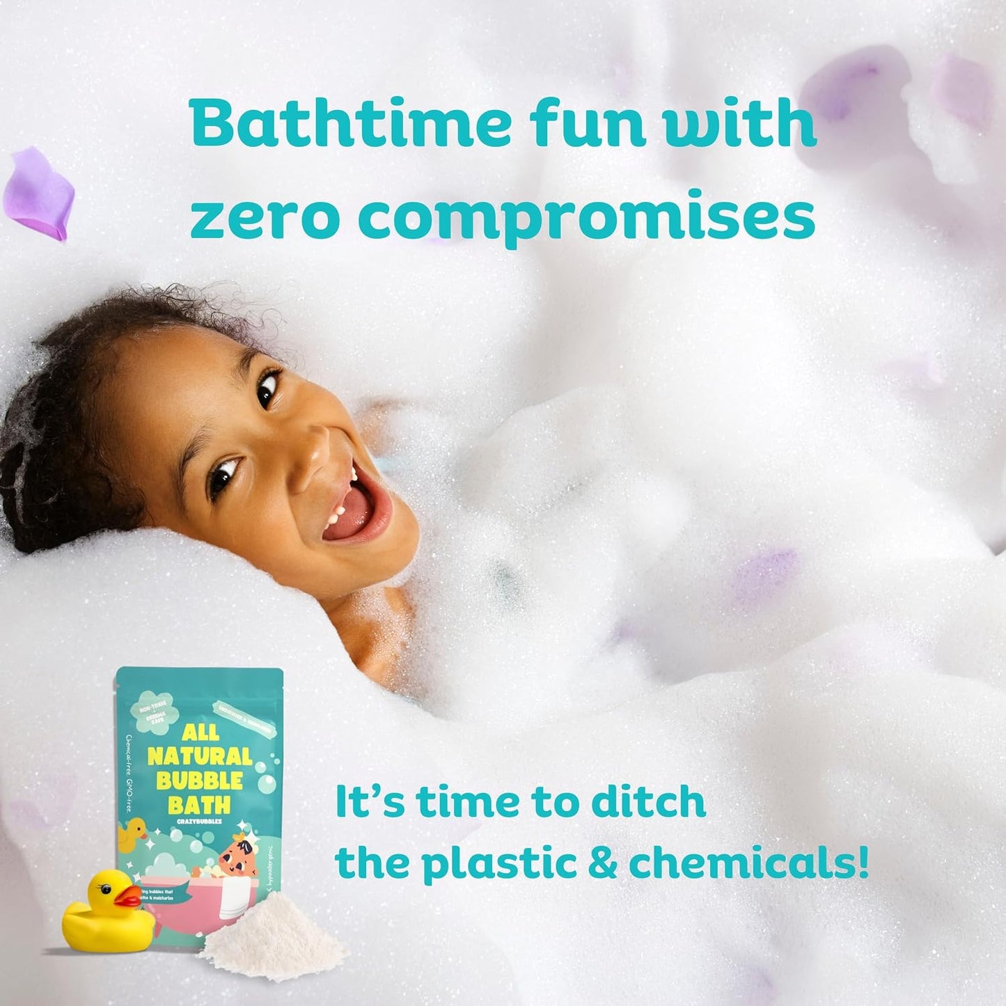 All Natural Bubble Bath for Kids & Baby, Hypoallergenic Bubble Bath Kids with Sensitive Skin, Gentle Eczema Safe Baby Essentials, Unscented Powder Mix with Colloidal Oats, Up to 30 Baths