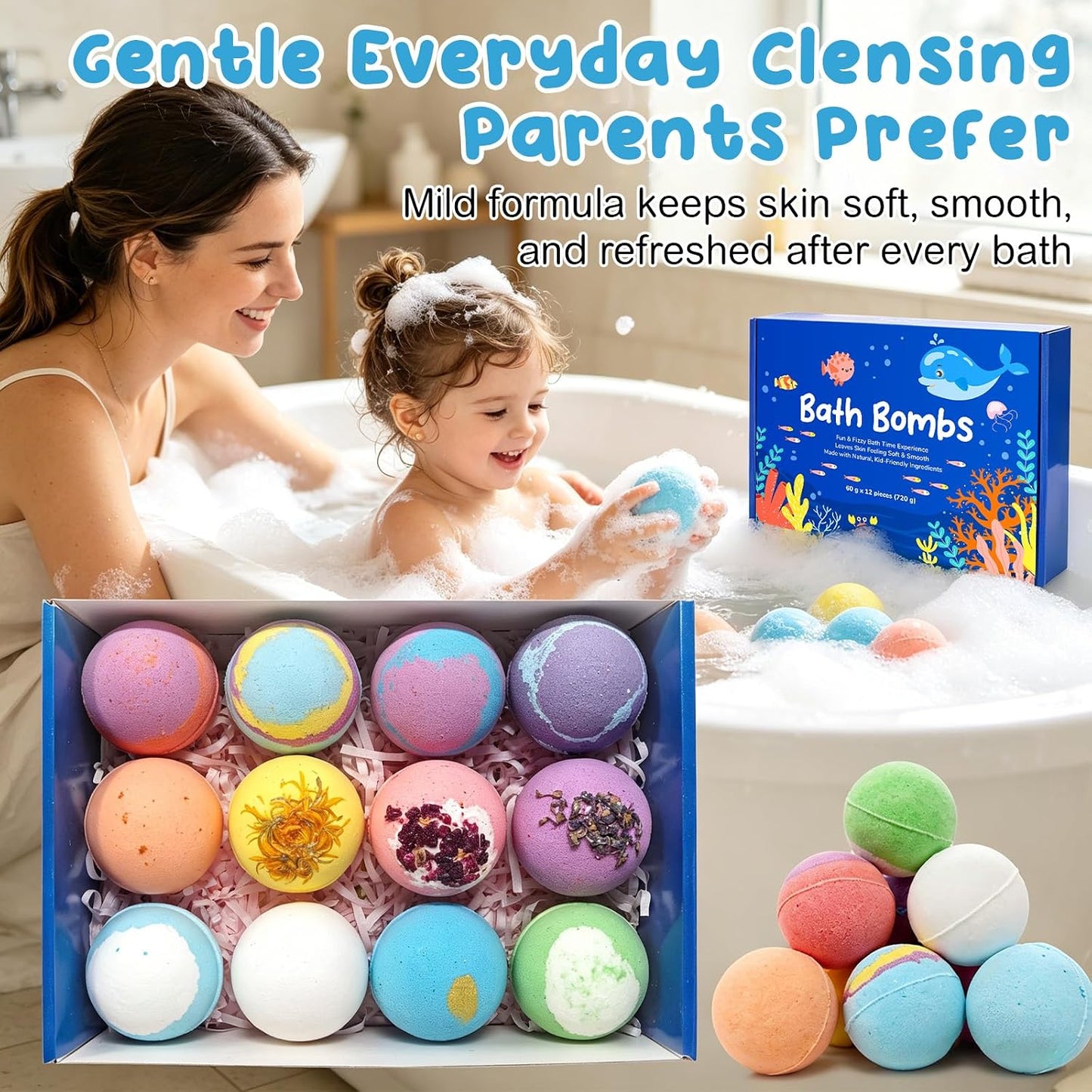 12 PCS Natural Bath Bombs with Toys Inside, 2026 Upgrade Play Fizz Bath Bombs Gift Set with 12 Different Fragrances, Ocean Theme Bath Fizzies, Sea Salt Color Changing Spa Easter Bath Balls