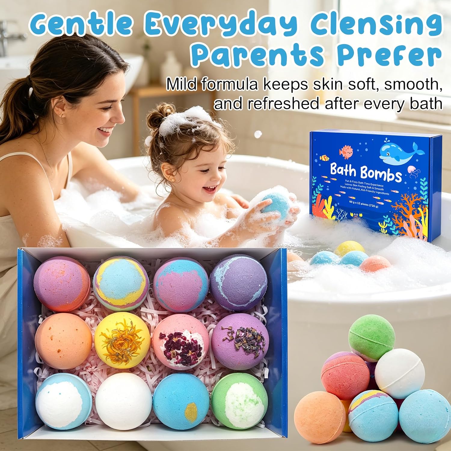 12 PCS Natural Bath Bombs with Toys Inside, 2026 Upgrade Play Fizz Bath Bombs Gift Set with 12 Different Fragrances, Ocean Theme Bath Fizzies, Sea Salt Color Changing Spa Easter Bath Balls