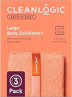 Cleanlogic Bath and Body Large Exfoliating Body Scrubber (4.5 x 6.1 in)– Deep Cleansing Shower Exfoliator for Smooth and Softer Skin, Fast-Drying Dead Skin Remover for Full Body – 3 Count Value Pack