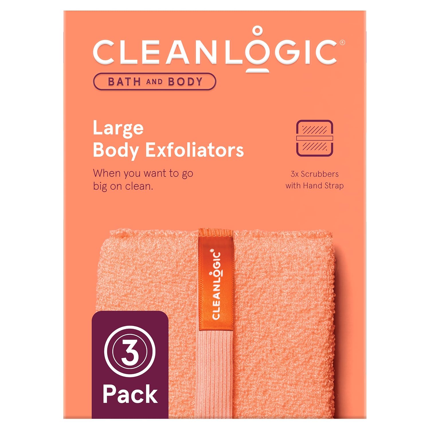 Cleanlogic Bath and Body Large Exfoliating Body Scrubber (4.5 x 6.1 in)– Deep Cleansing Shower Exfoliator for Smooth and Softer Skin, Fast-Drying Dead Skin Remover for Full Body – 3 Count Value Pack