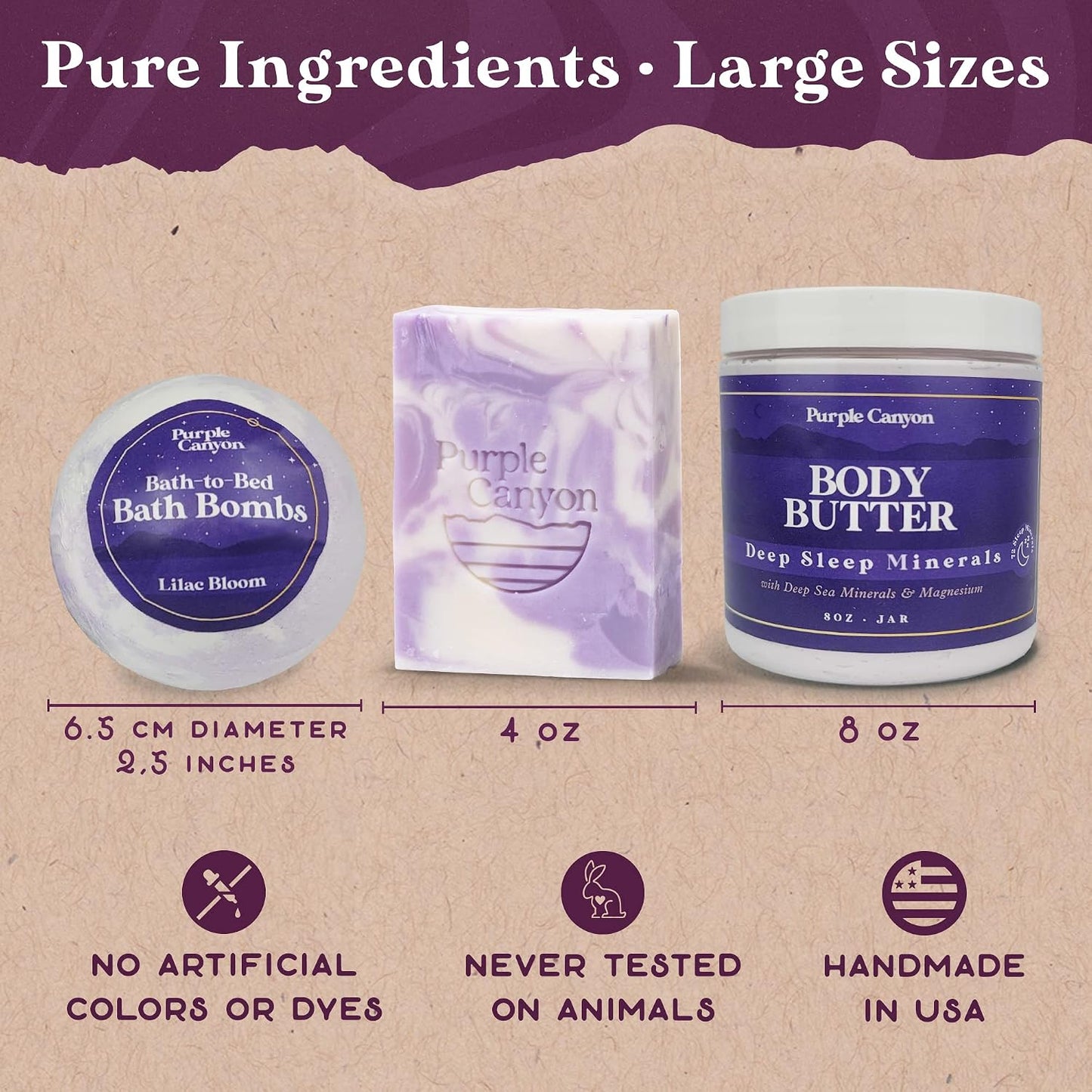 Purple Canyon 6 Piece Lavender Bath-to-Bed Gift Box | Bath Bombs, Soap, and Body Butter Infused with Magnesium and Deep Sea Minerals | Self-Care Products for Rest and Relaxation