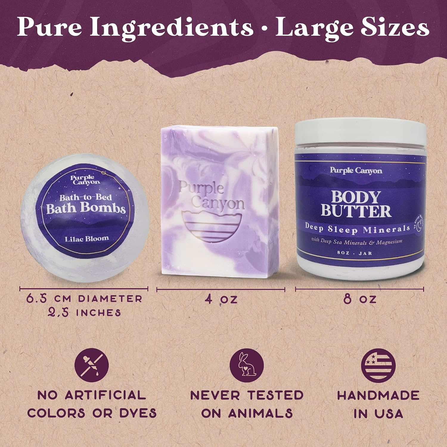 Purple Canyon 6 Piece Lavender Bath-to-Bed Gift Box | Bath Bombs, Soap, and Body Butter Infused with Magnesium and Deep Sea Minerals | Self-Care Products for Rest and Relaxation