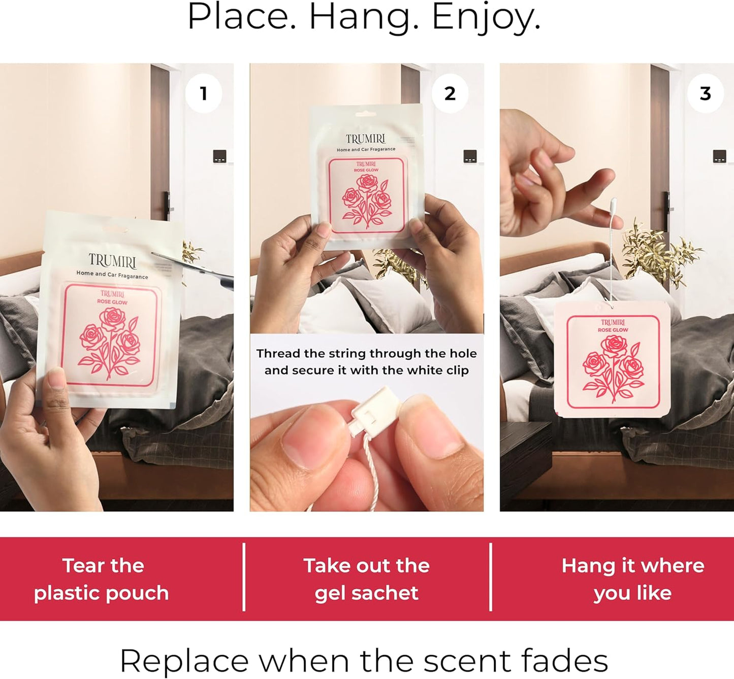 Rose Glow - Scented Sachets for Drawer and Closet Freshener with Long Lasting Scent - Pack of 3 - Home Fragrance Sachet Bag Dresser Refresher Packet - Olores para Closet De Ropa