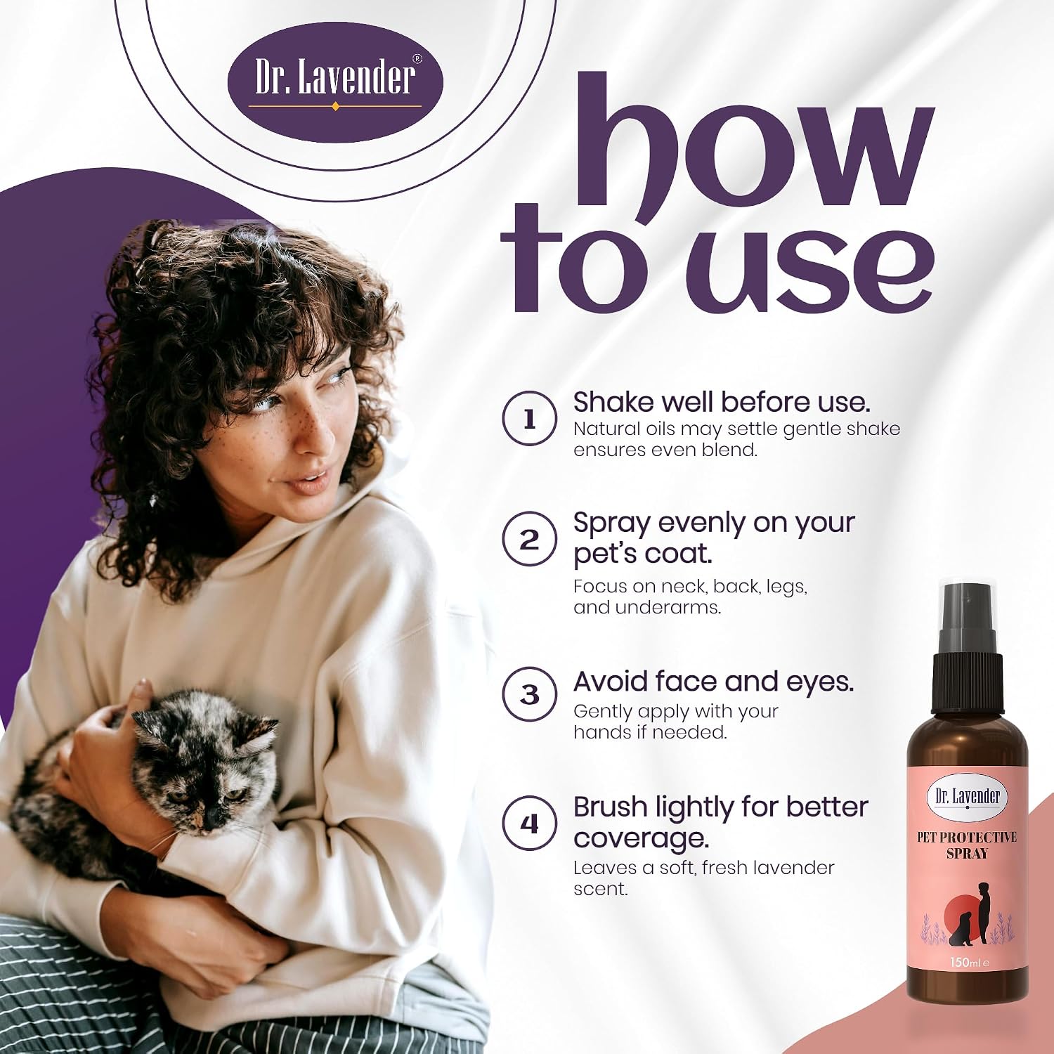 DR.LAVENDER Natural Pet Coat Spray – Lavender & Orange Peel Essential Oil Formula – Gentle Grooming & Cleansing Spray for Dogs & Cats – Safe for Home, Bedding & Furniture – Fresh Scent