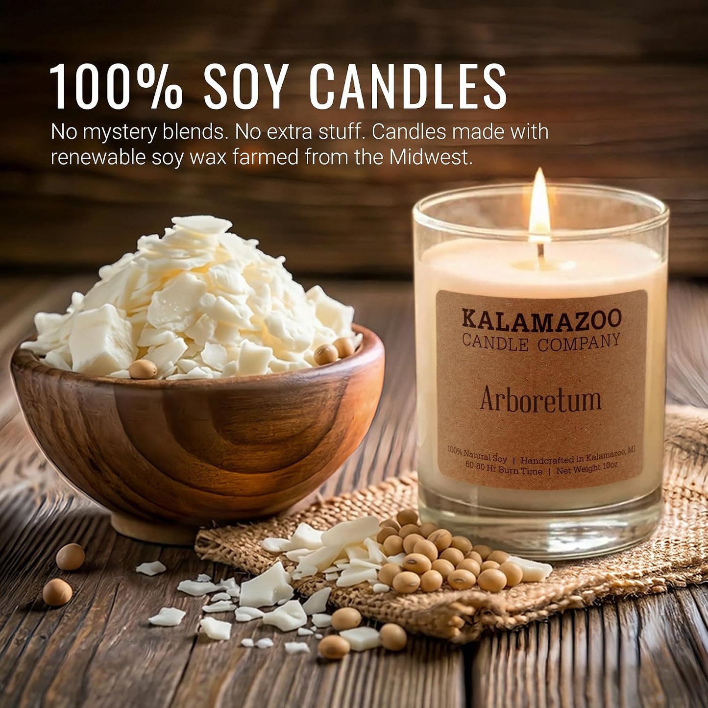 Kalamazoo Candle Company Hand-Poured Soy Wax Candle – 10oz Classic Jar, 60-80 Hour Burn Time – Made in USA, Highly Scented, Phthalate-Free (Arboretum)