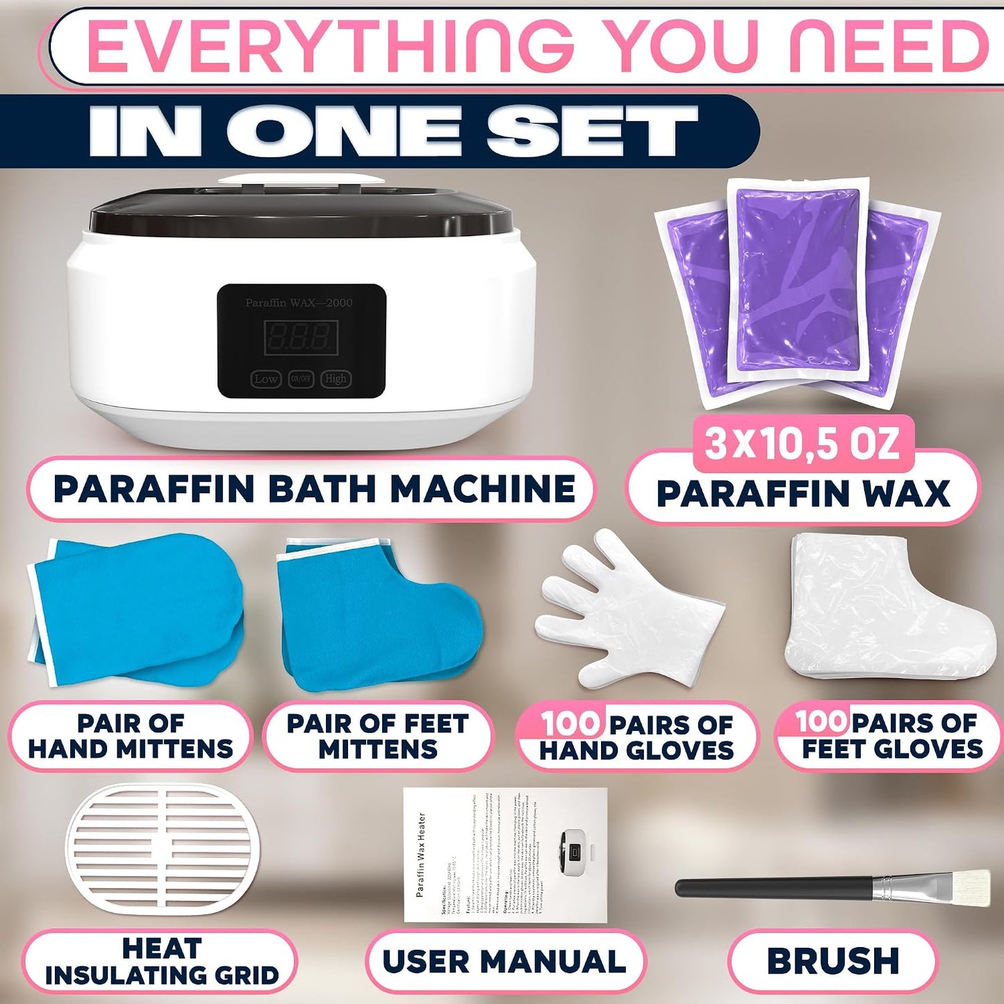 Paraffin Wax Machine for Hand and Feet – 3400ml Hand Wax Paraffin Machine with Fast Heating, Adjustable Temperature 2 Heat Modes Accessories Kit - Relaxing Spa at Home Anytime, Hand & Foot Smooth Skin