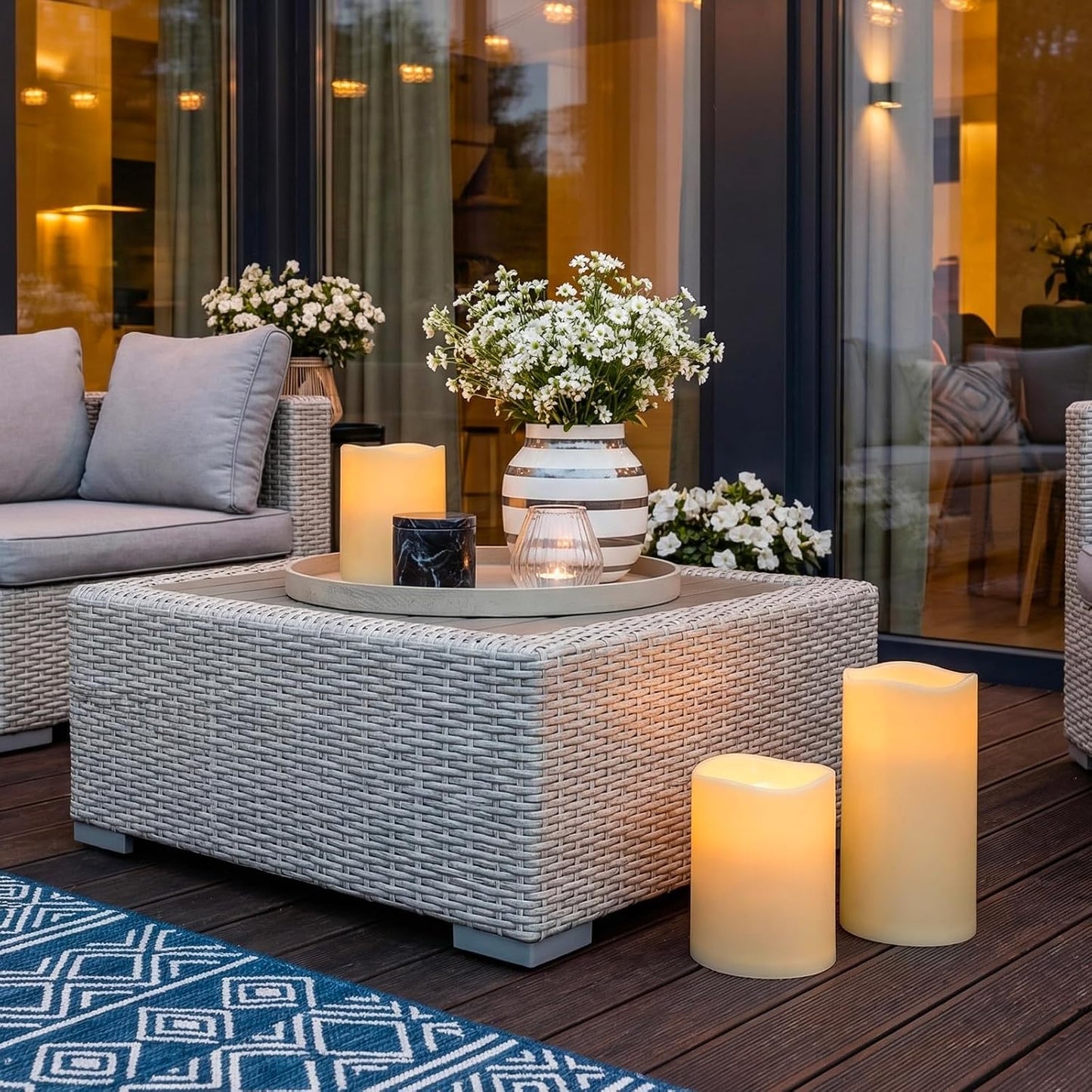 6" 8" 10" x 5" Waterproof Extra Large Outdoor Flameless Candles Battery Operated LED Flickering Pillar Candles with Remote and Timer for Indoor Outdoor Lanterns, Long Lasting, Ivory, Set of 3