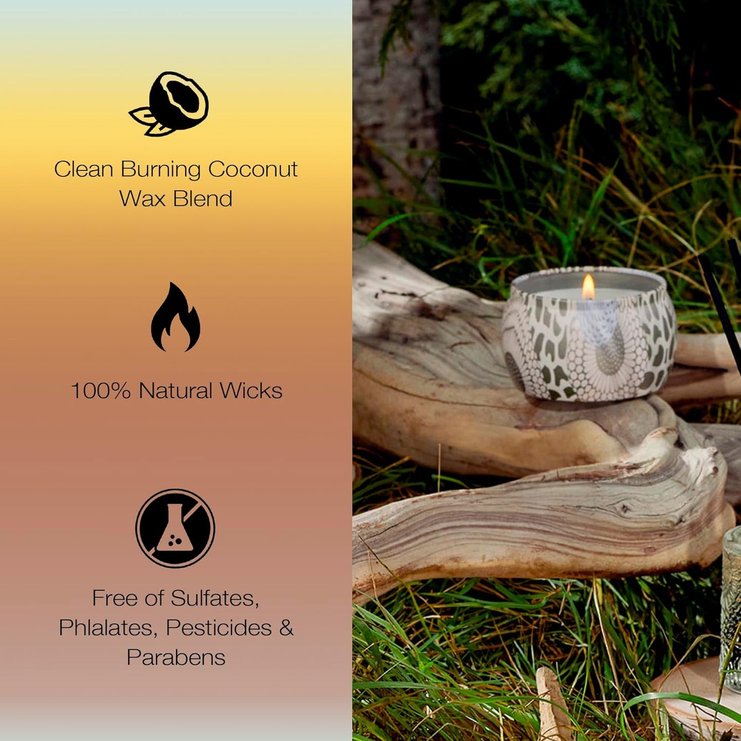Voluspa Santal Vanille, Mini Tin Candle, 4 Ounce, 25 Hour Burn Time, Coconut Wax for Clean Burning, Handcrafted in the USA
