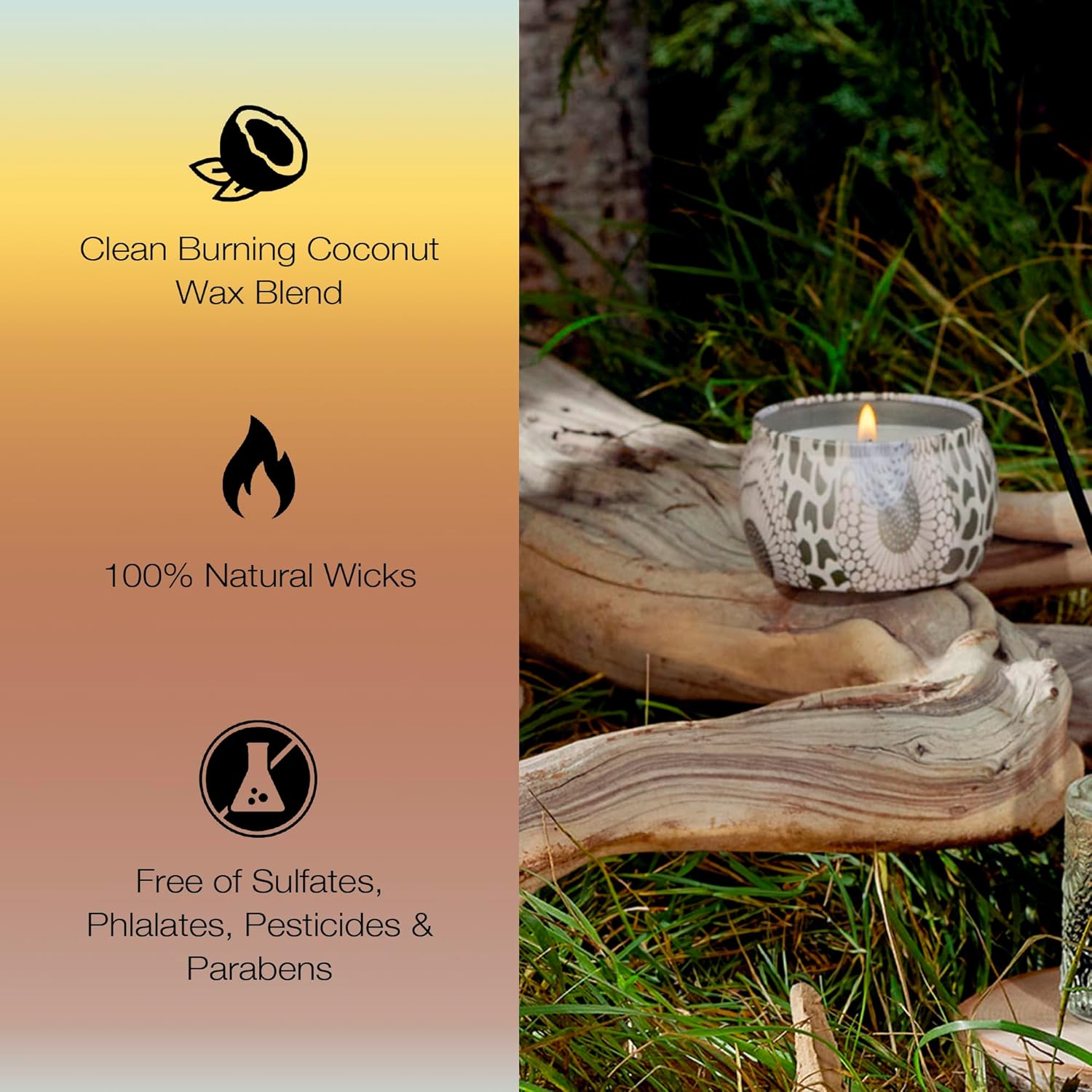 Voluspa Santal Vanille, Mini Tin Candle, 4 Ounce, 25 Hour Burn Time, Coconut Wax for Clean Burning, Handcrafted in the USA