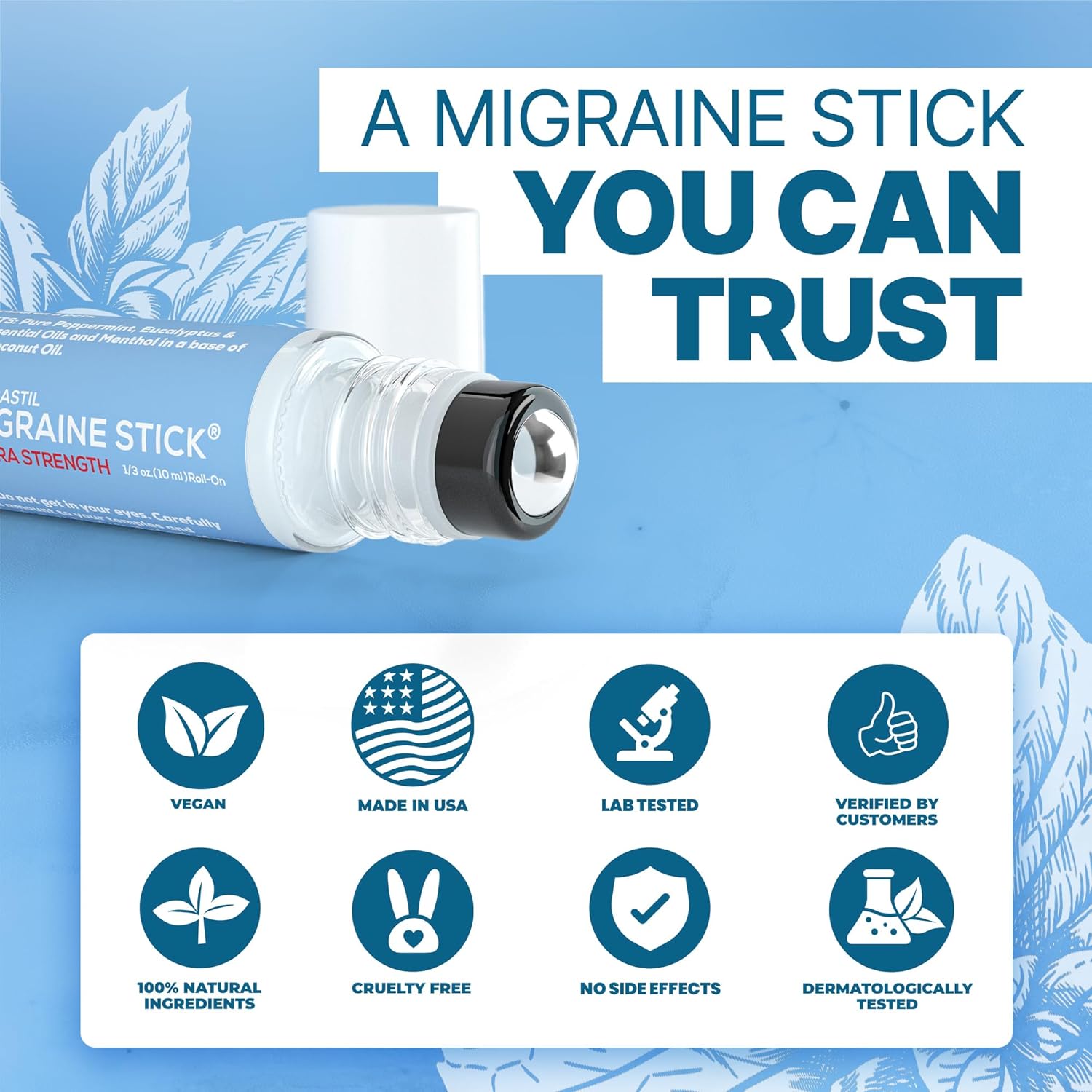 Basic Vigor Migrastil Extra Strength Migraine Stick Advanced Formula, Strong Aromatherapy Roll On Includes Menthol, Essential Oils, No Lavender, Made in The USA.