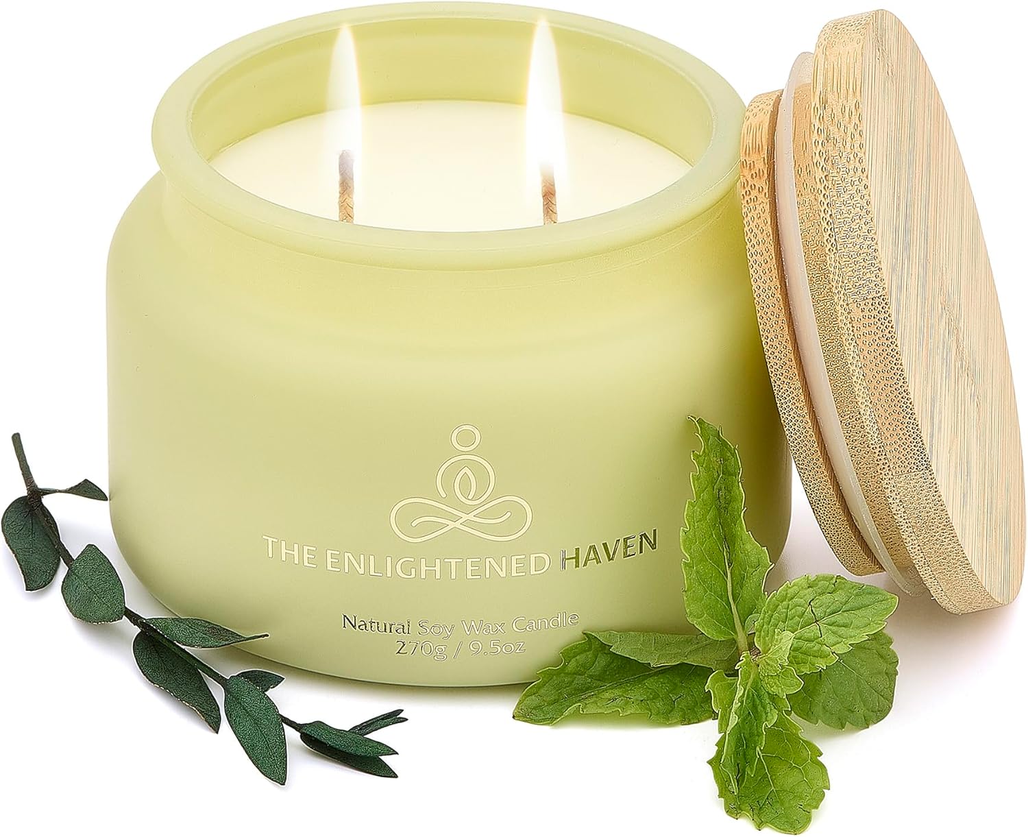 Eucalyptus and Peppermint Meditation and Yoga Candle for Healing Clarity and Rejuvenation - 50 Hour Clean Burning Soy Wax - 2-Wick Aromatherapy Focus Candle with Guided Materials- 9.5 oz