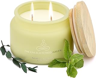 Eucalyptus and Peppermint Meditation and Yoga Candle for Healing Clarity and Rejuvenation - 50 Hour Clean Burning Soy Wax - 2-Wick Aromatherapy Focus Candle with Guided Materials- 9.5 oz
