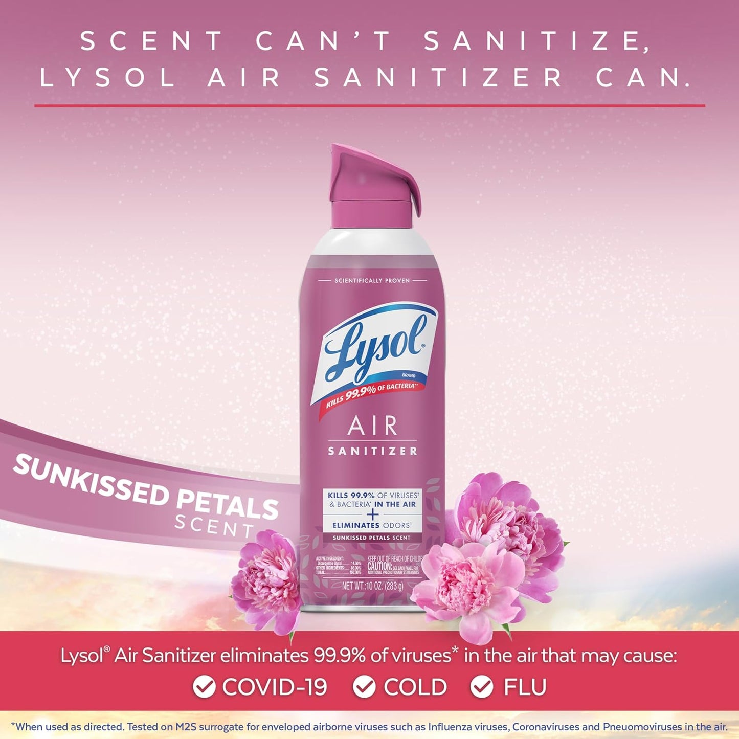 Lysol Air Sanitizer Spray with Bacterial Odor Eliminator for Home & Office, Sanitizing Air Spray, Air Freshener Alternative, Sunkissed Petals Scent, 10 oz (Pack of 3)