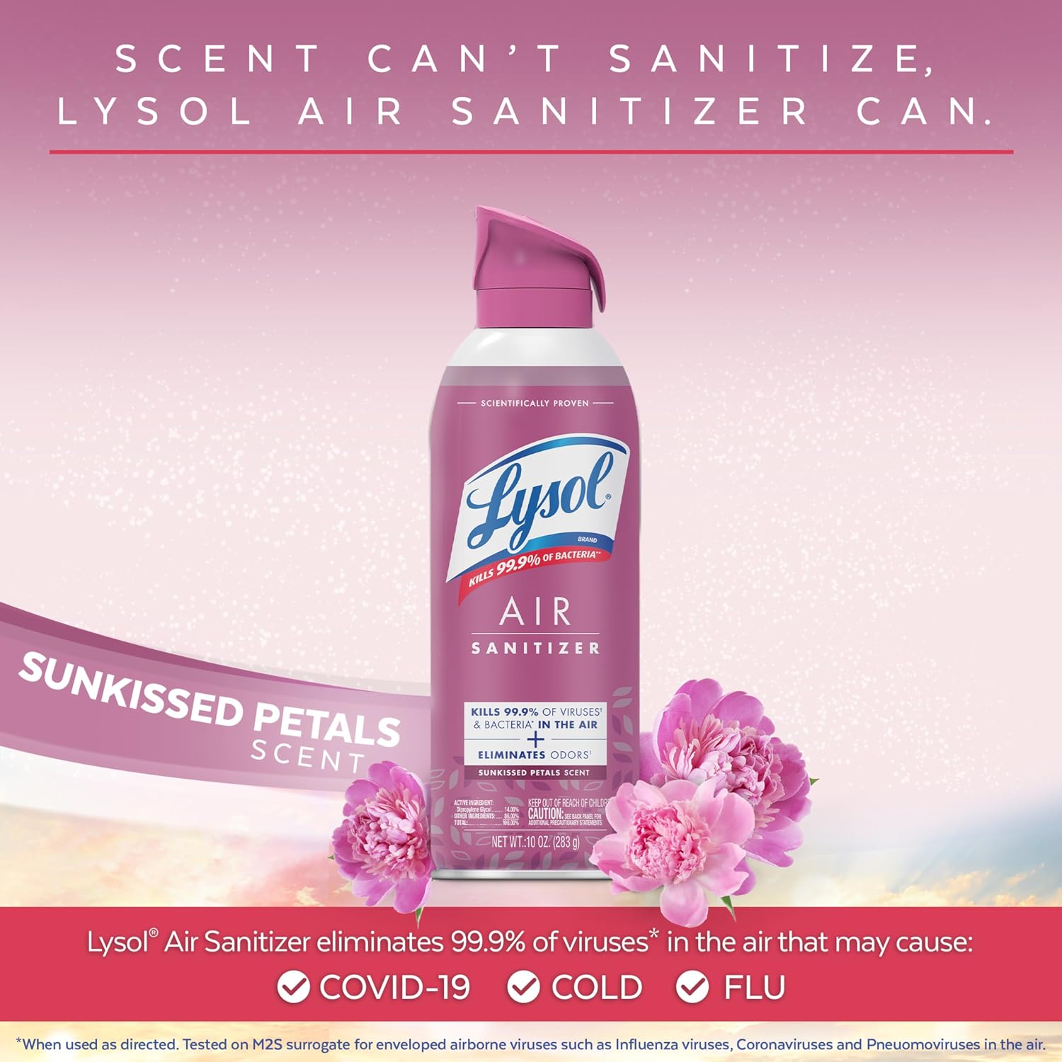 Lysol Air Sanitizer Spray with Bacterial Odor Eliminator for Home & Office, Sanitizing Air Spray, Air Freshener Alternative, Sunkissed Petals Scent, 10 oz (Pack of 3)