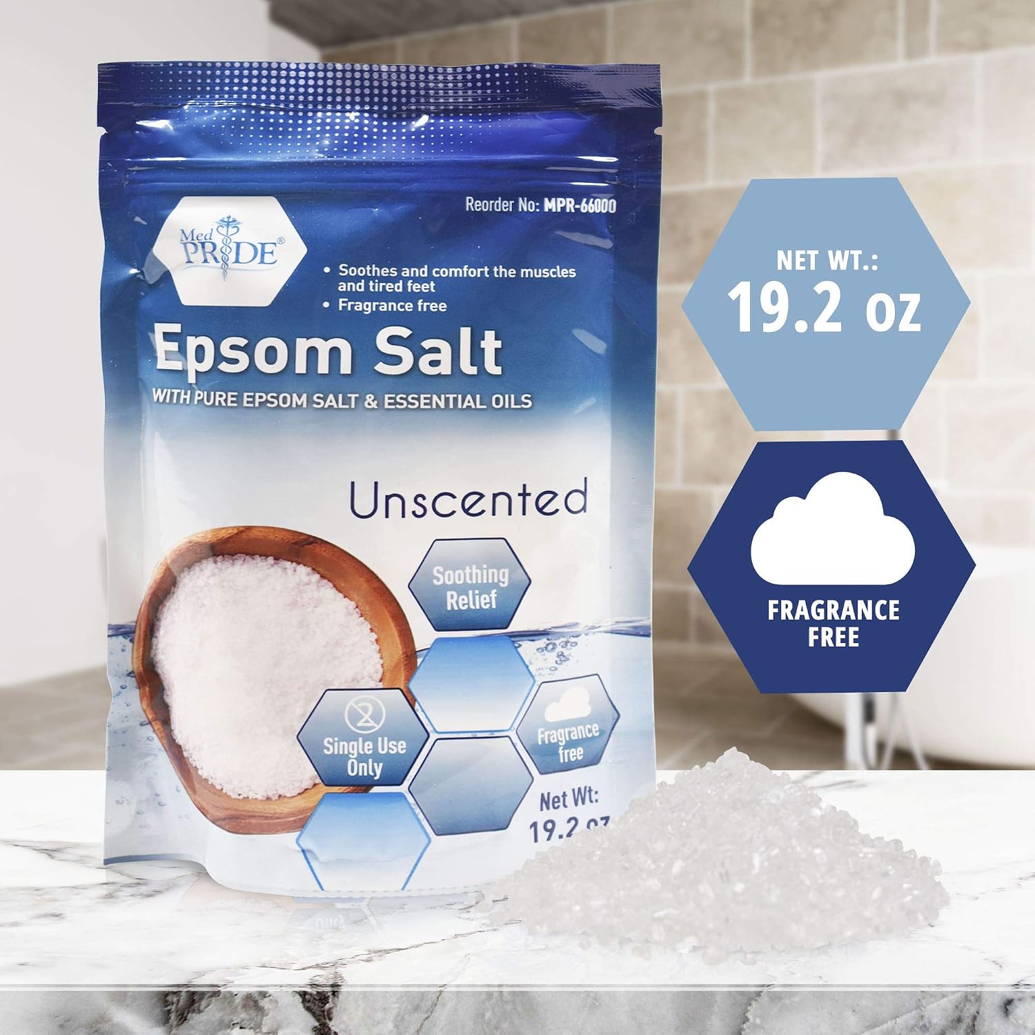MED PRIDE Epsom Salt Foot Soak for Pain Relief and Muscle Recovery with Essential Oils, Soaking Salts for Dogs (Unscented 19.2 Ounce (Pack of 1))