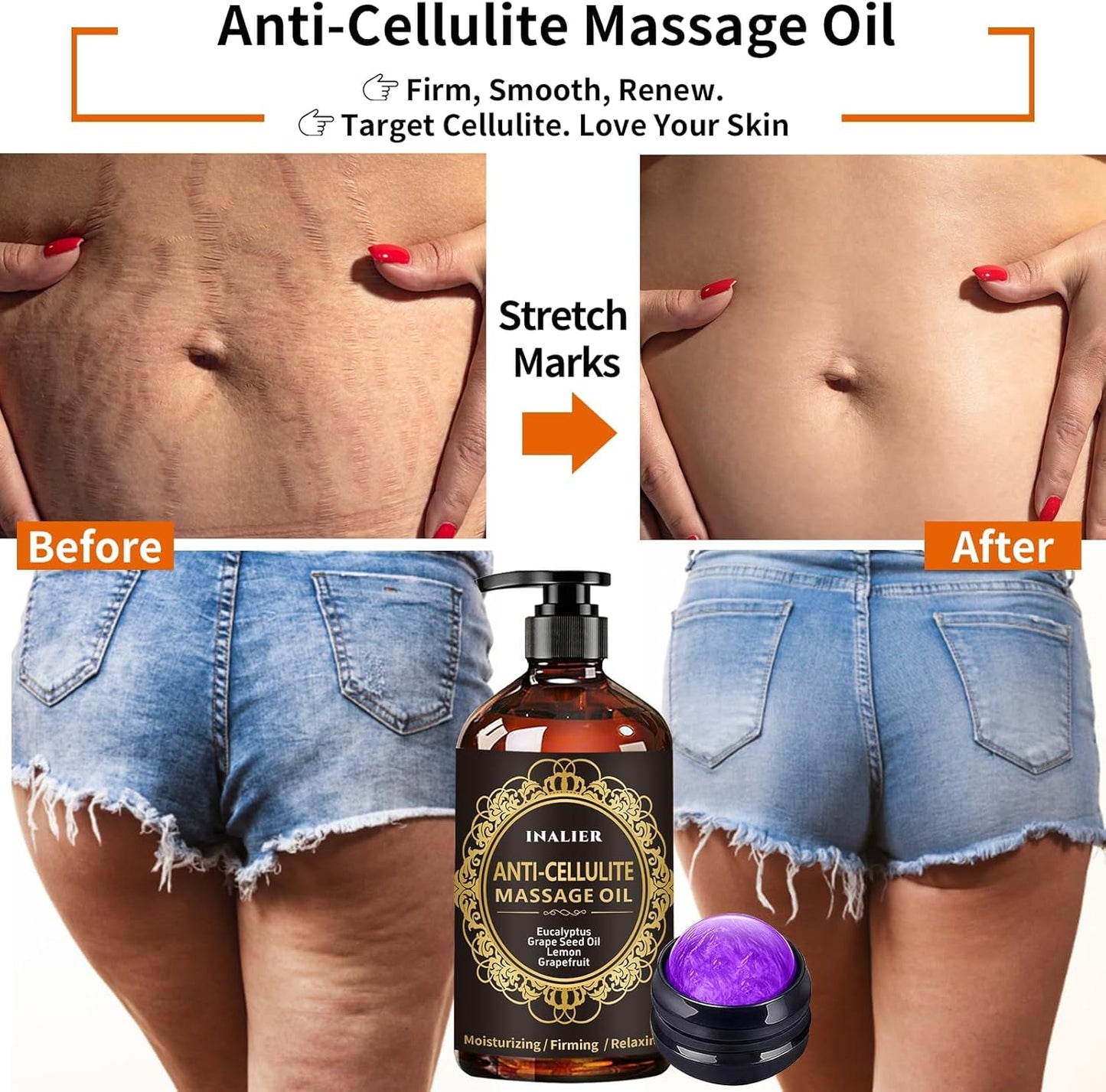 Fathers Day Gift,Gifts for Men,Massage Oil for Massage Therapy,3 Pack Cellulite Massage Oil,Sore Muscle Arnica Oil & Lavender Massage Body Oil with Massage Ball & Thumb Saver Tool,Gifts for Women