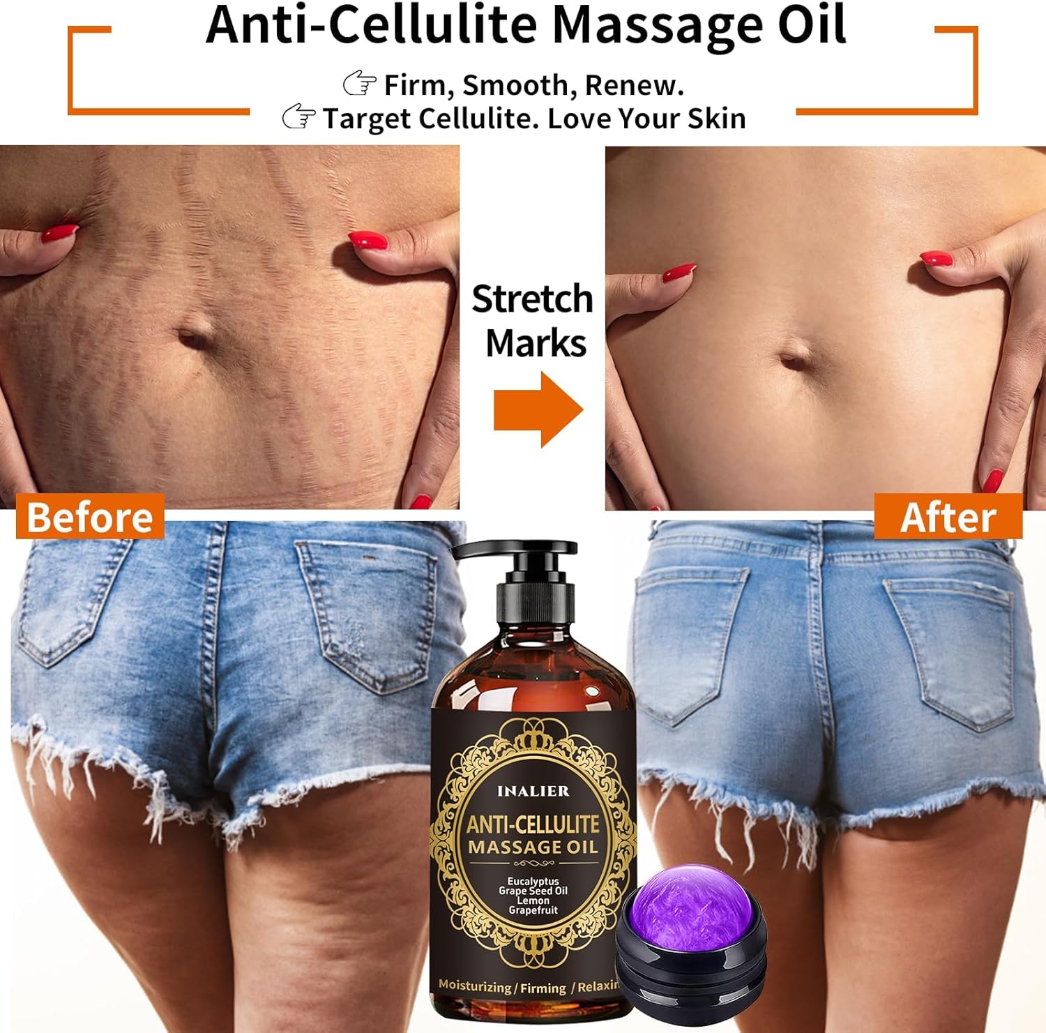 Fathers Day Gift,Gifts for Men,Massage Oil for Massage Therapy,3 Pack Cellulite Massage Oil,Sore Muscle Arnica Oil & Lavender Massage Body Oil with Massage Ball & Thumb Saver Tool,Gifts for Women
