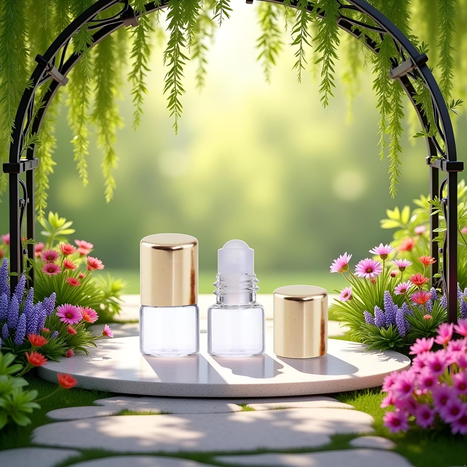 12Pcs Gold 1ml Glass Roller Bottles - Refillable Essential Oil Roll-On for Aromatherapy | Mini Travel-Size Sample Vials with Roller Balls,Aromatherapy Supplies, Essential Oil Accessories