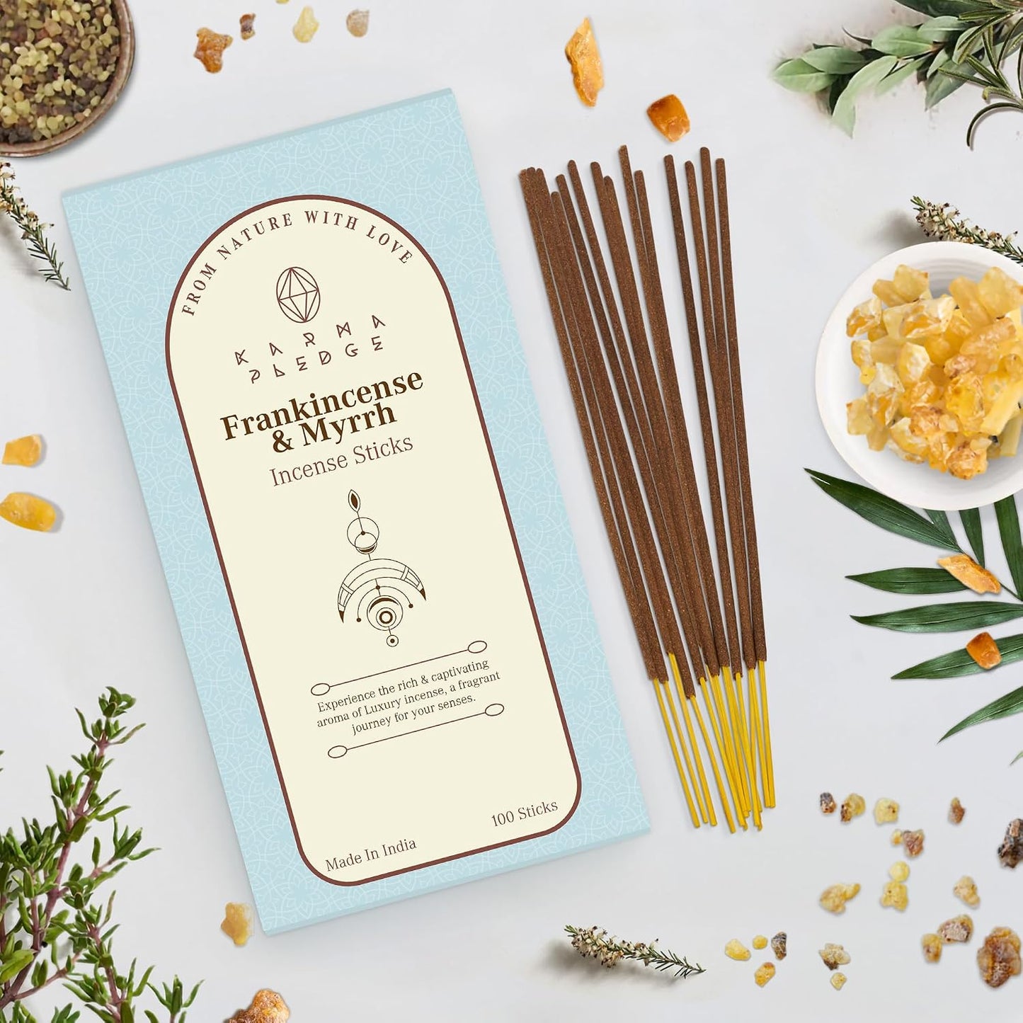 KarmaPledge Frankincense & Myrrh Incense Sticks, Burn Time 45-60 Min, 100 Sticks