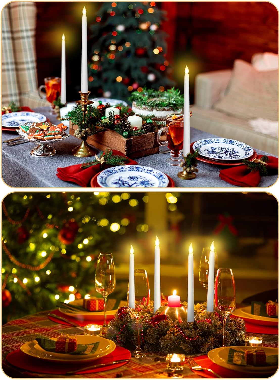 Funtery 48 Pcs Flameless LED Taper Candles Battery Operated Candles Bulk Realistic LED Candlesticks Flickering for Wedding Church Graduation Party Home Decor(White,Classic Style)